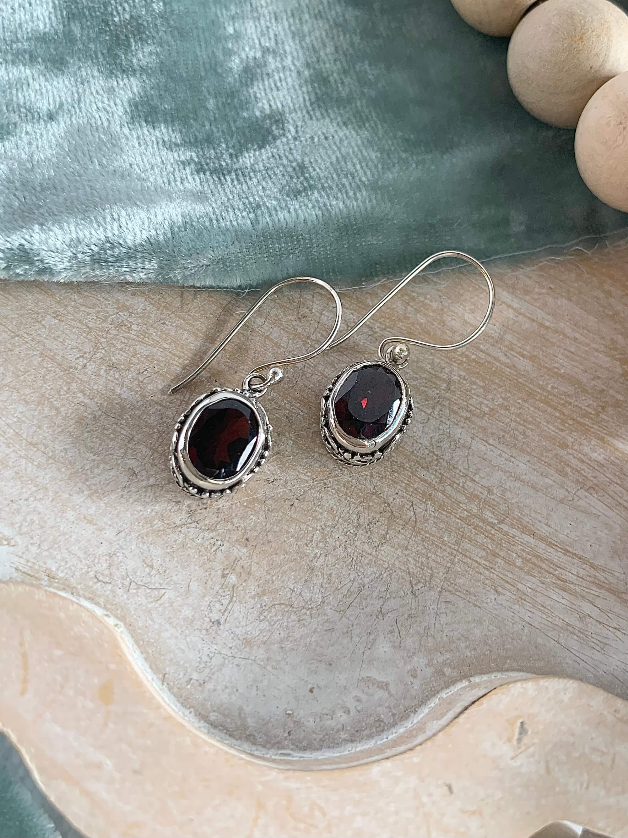Protective Garnet Silver Earrings