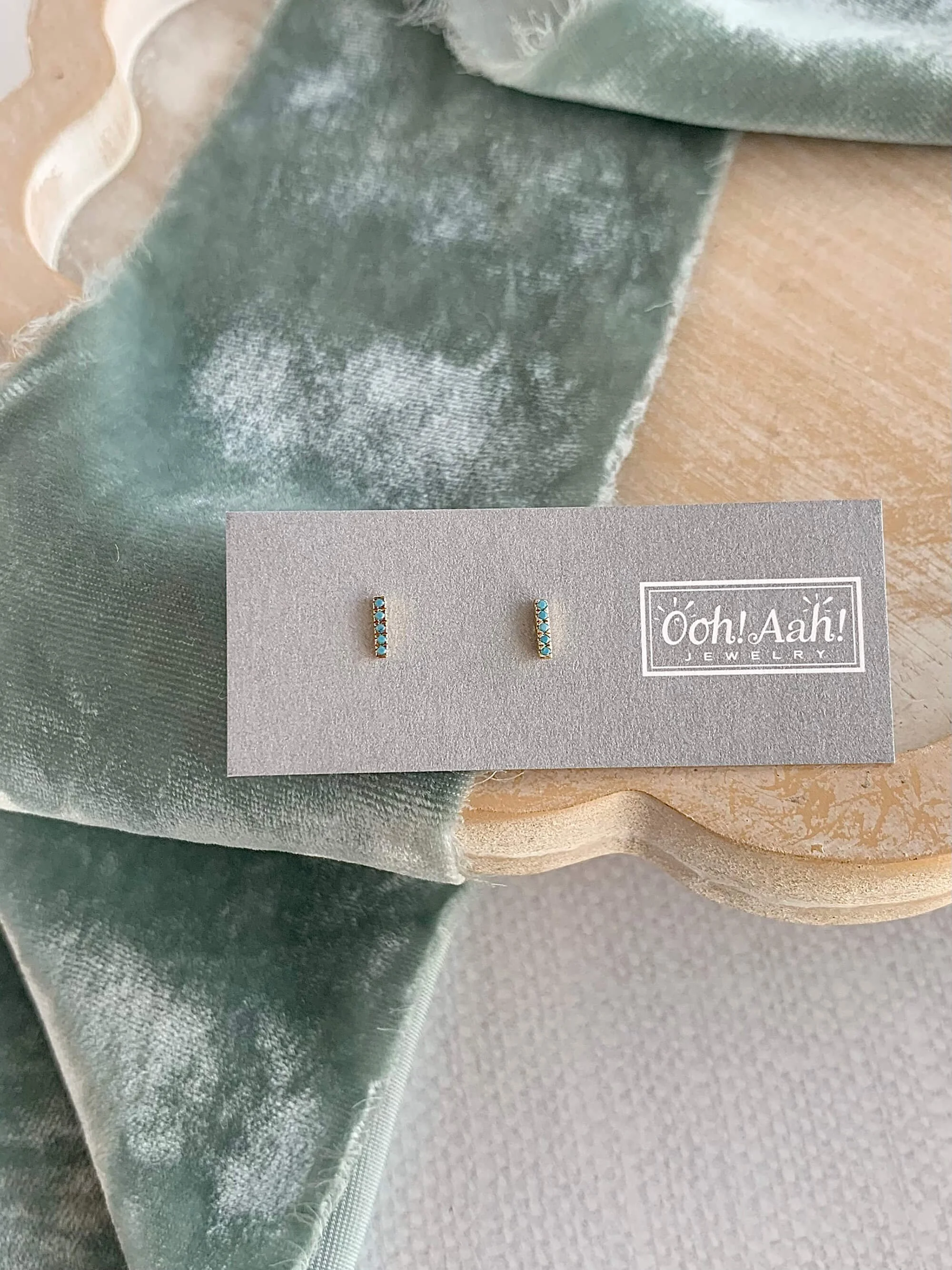 Turquoise Enamel Staple Sainty 14k Yellow Gold Stud Earrings