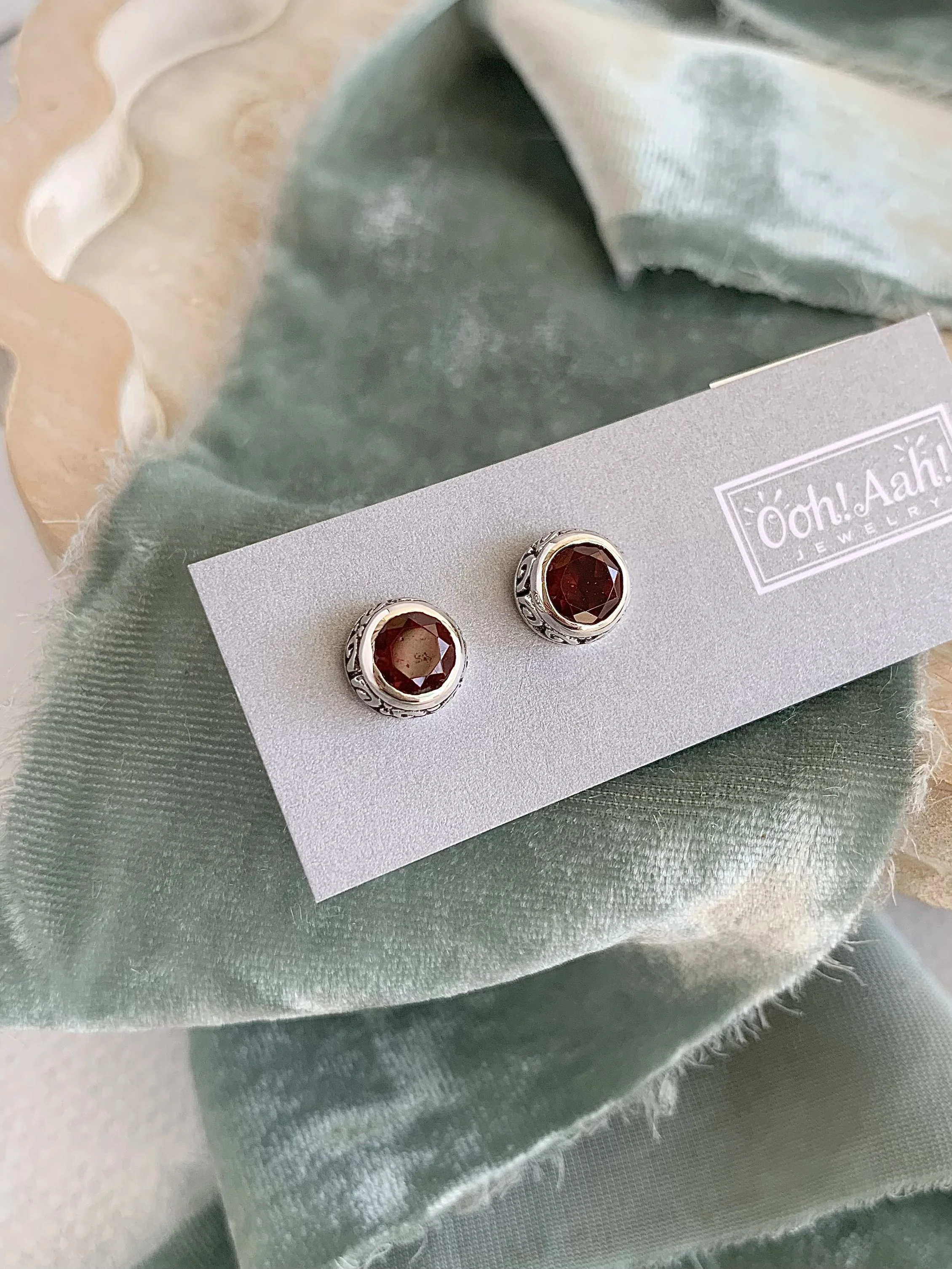 Divine Garnet Silver Stud Earrings