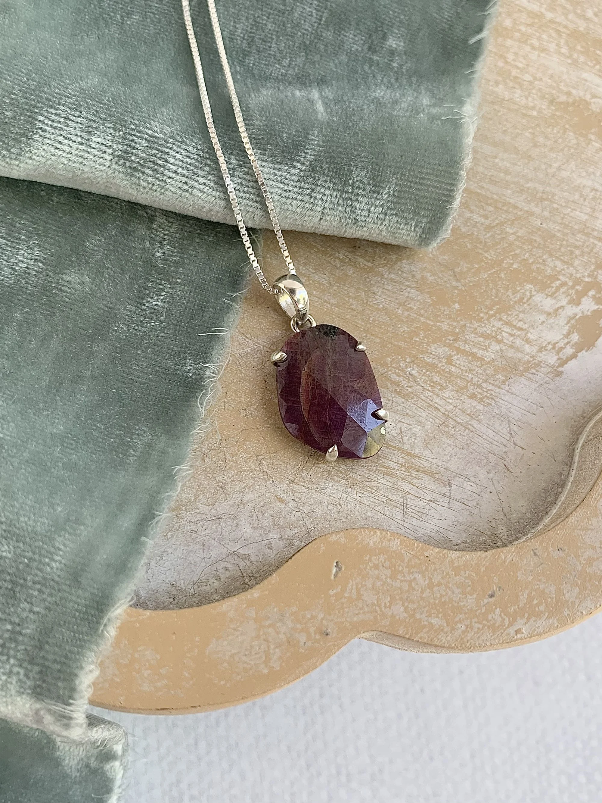 Rich Rough Ruby Silver Necklace