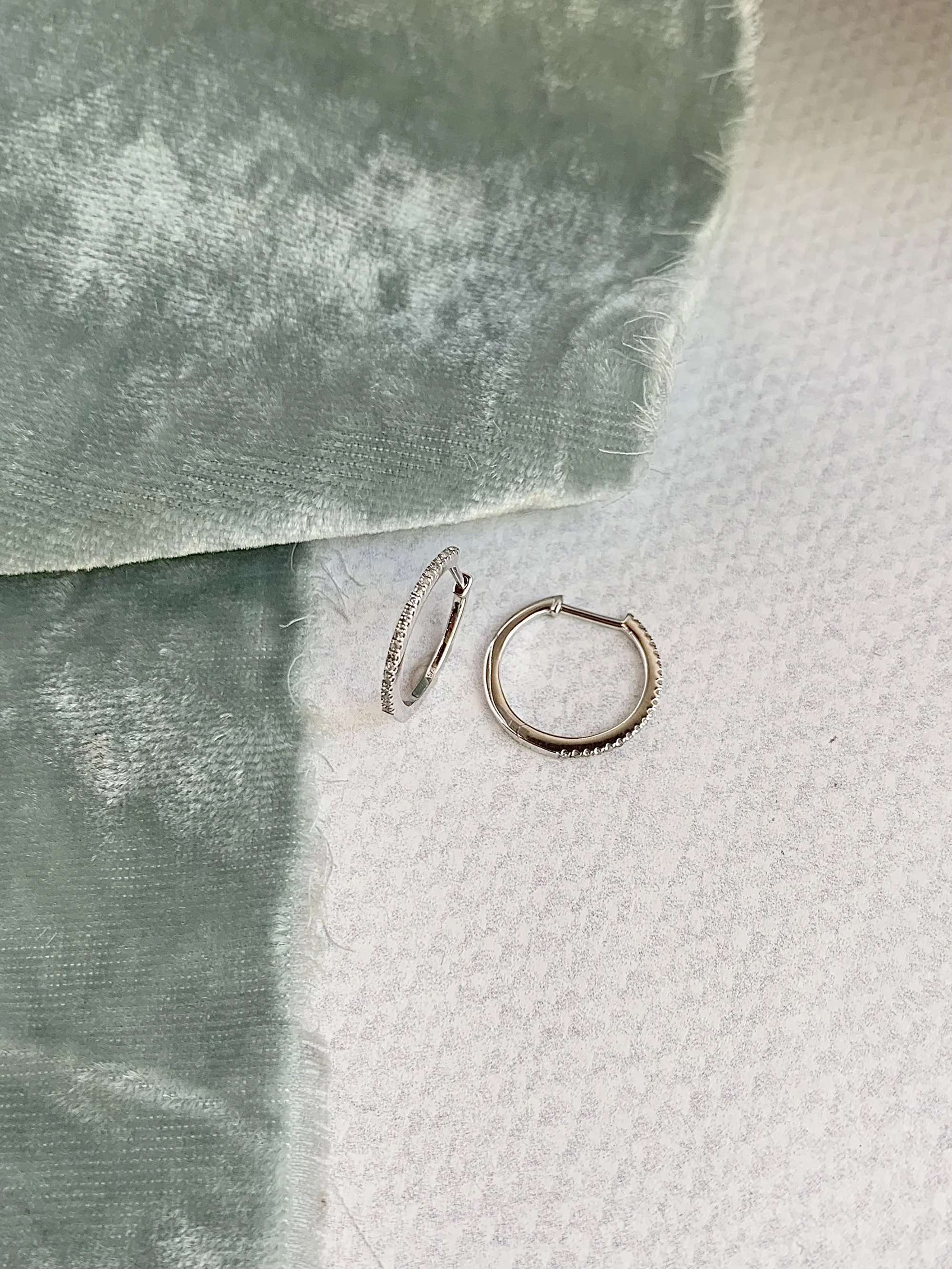 Pave Diamond .07ctw 13mm 14k White Gold Hoop Earrings