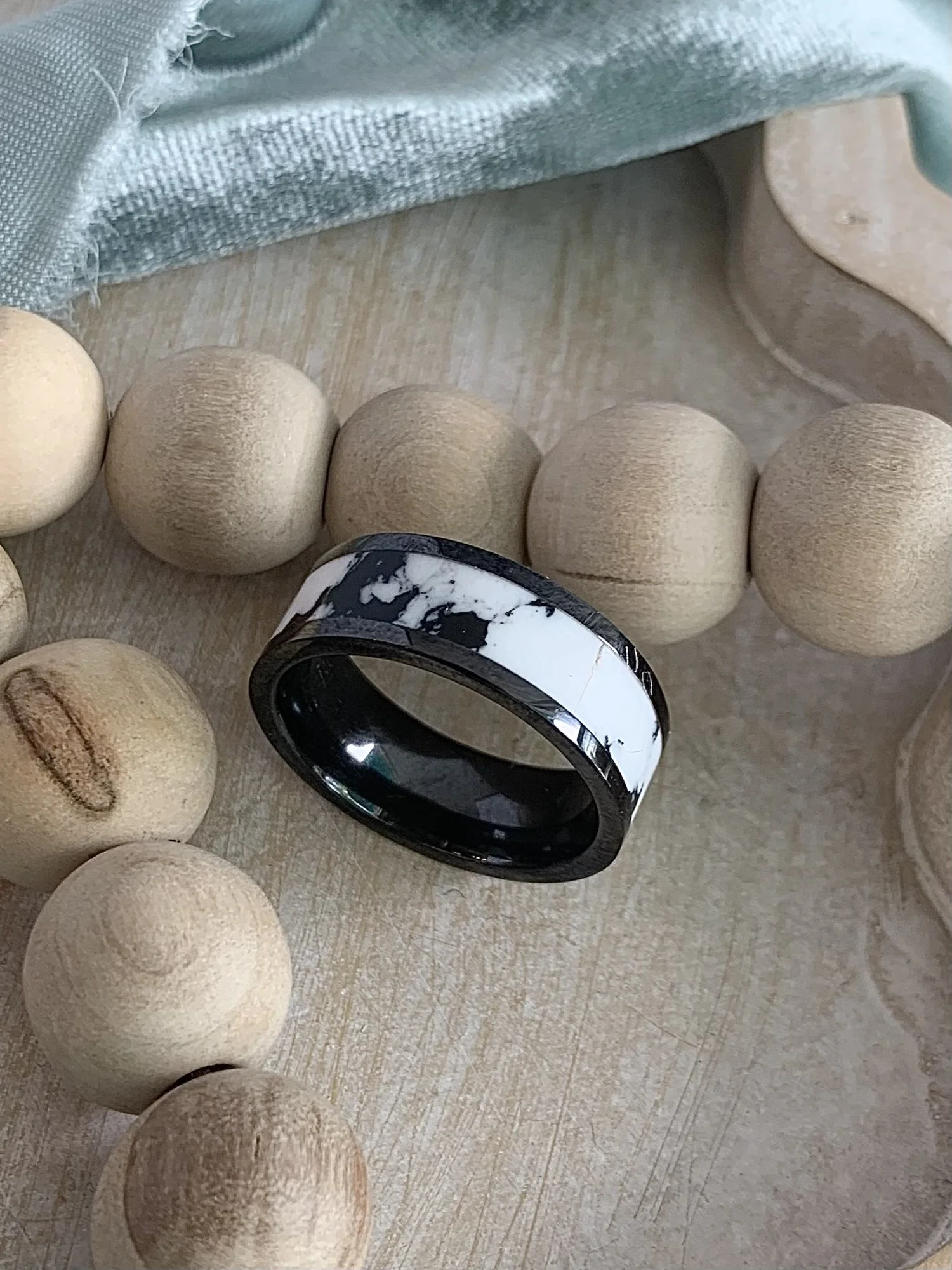 8mm Pipe Cut White Buffalo Black Ceramic Wedding Band Ooh! Aah