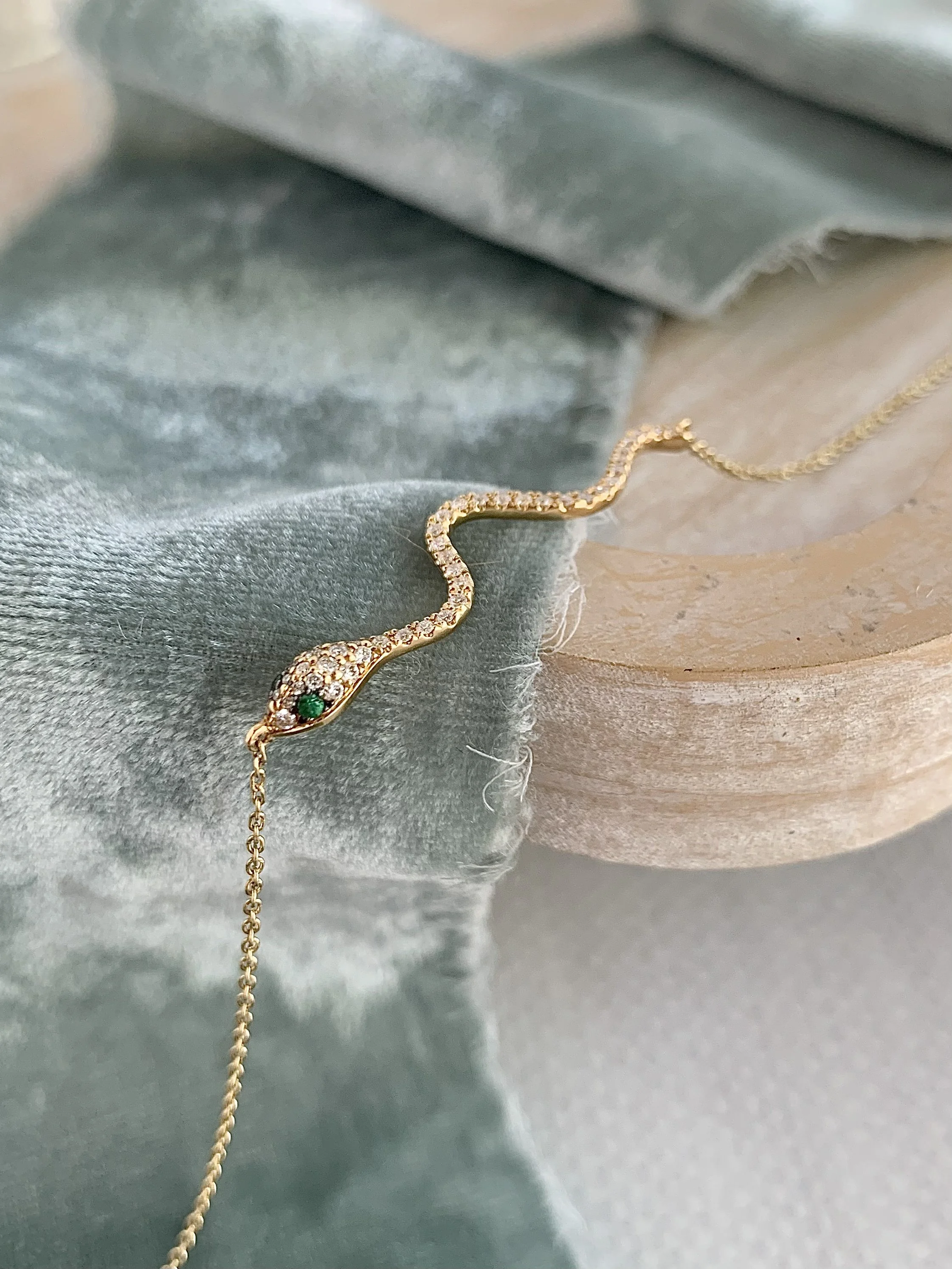 Pave Diamond Emerald Eye Snake 18k Yellow Gold Bracelet