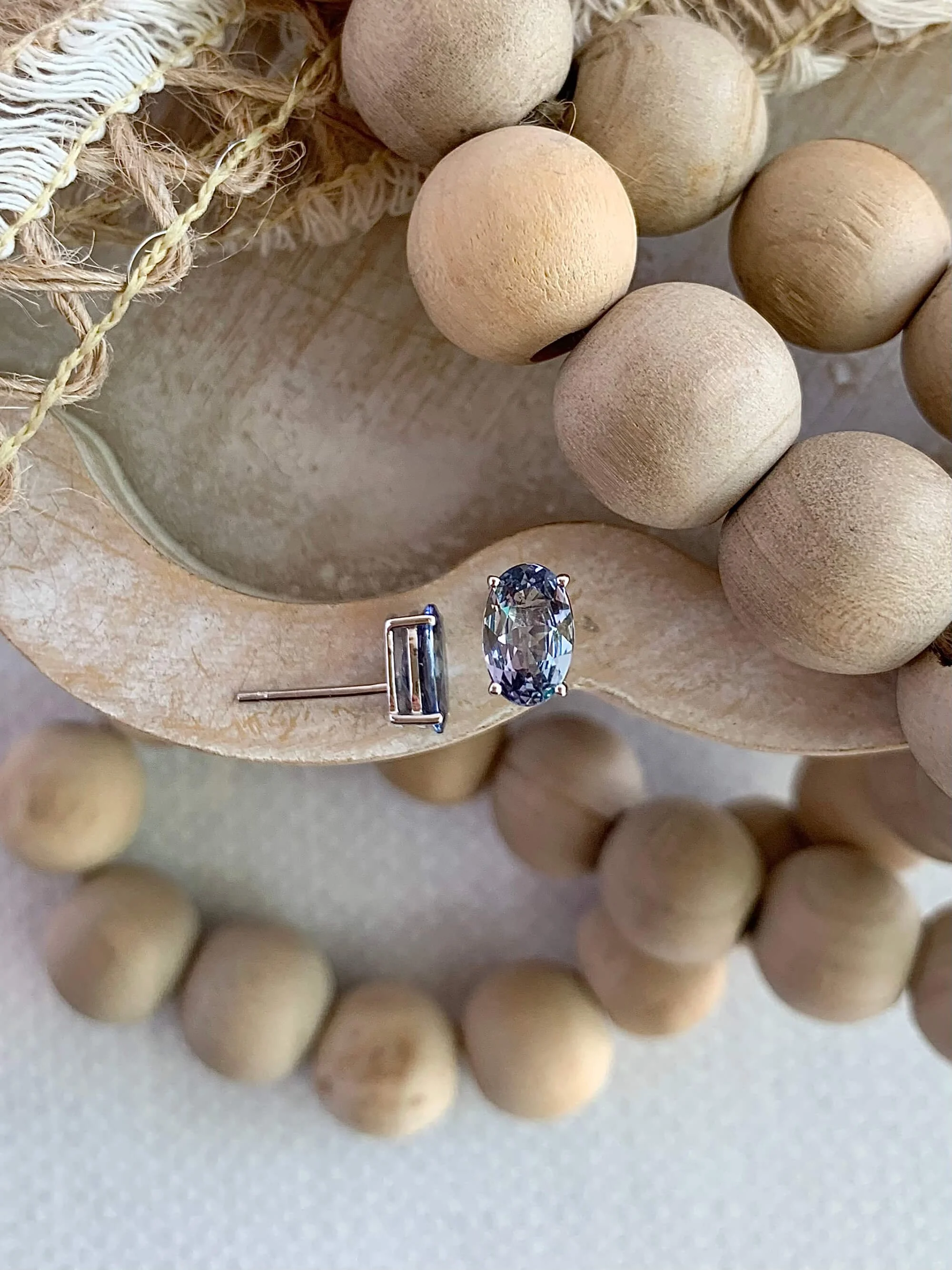 Violet Hued Tanzanite 14k White Gold Stud Earrings