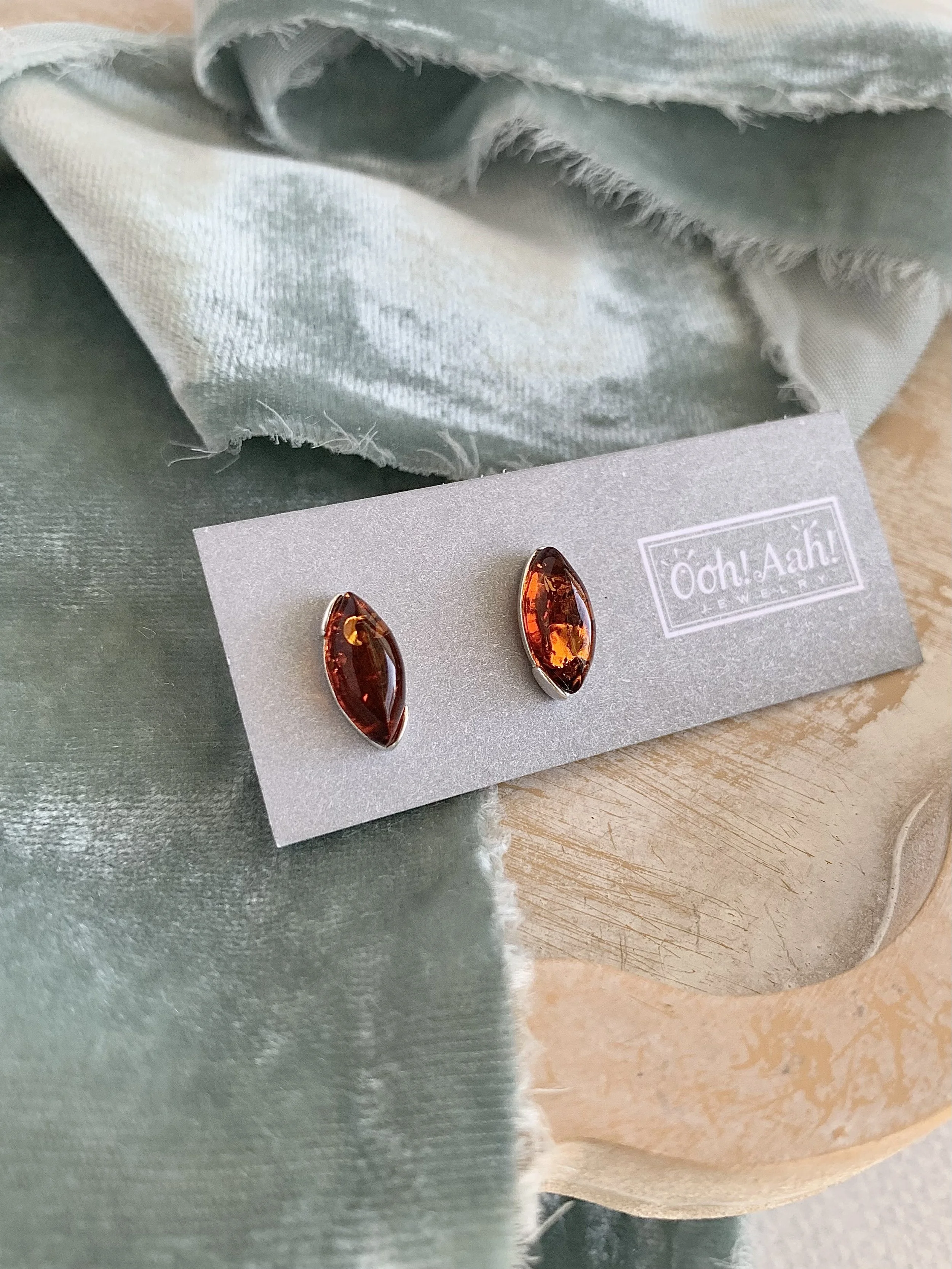 Seedling Amber Silver Stud Earrings