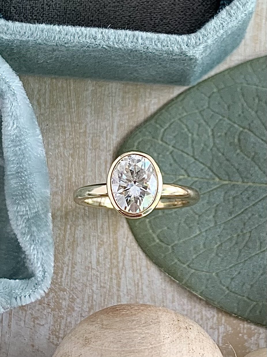 Ryan Full Bezel Set Mossainite 14k Yellow Gold Engagement Ring