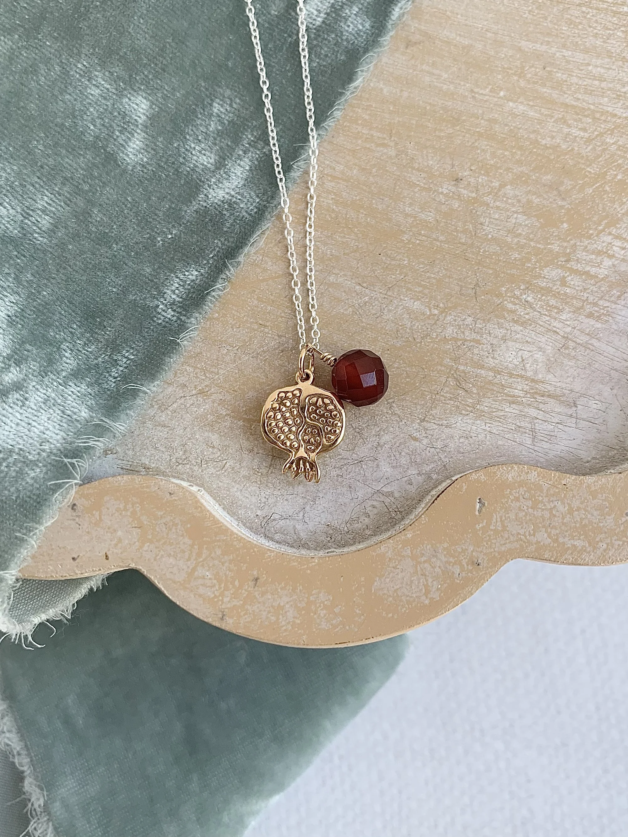 Ripe Bronze Pomegranite Carnelian & Silver Necklace