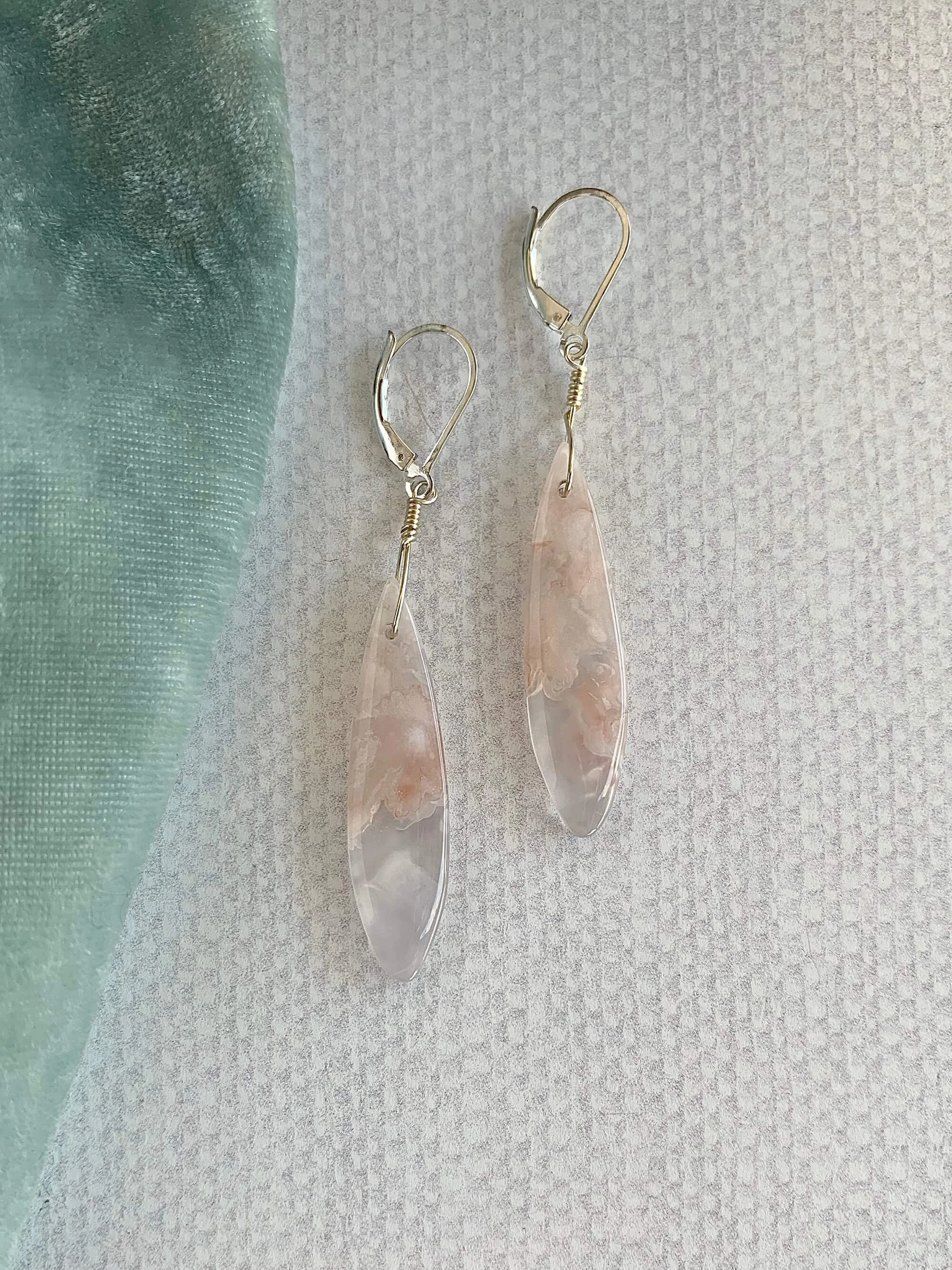 Cherry Blossom Agate Silver Earrings