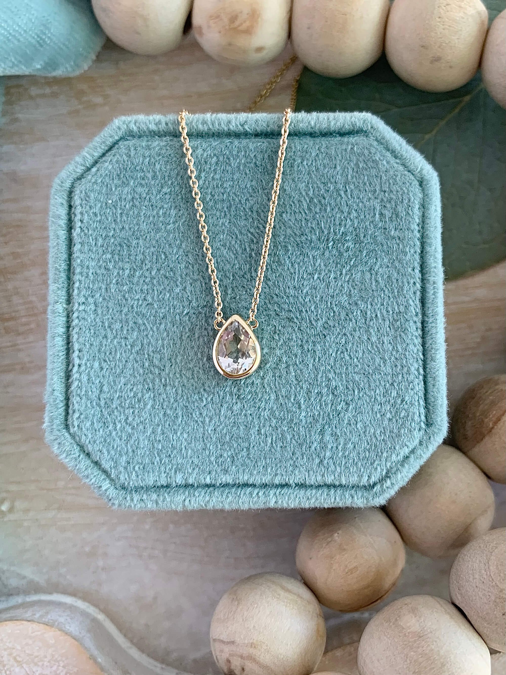 Teardrop White Topaz 14k Yellow Gold Necklace