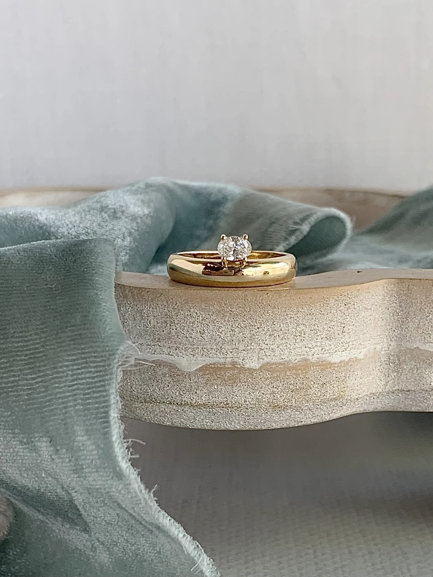 Caprice Perched Diamond Domed 14k Yellow Gold Engagement Ring