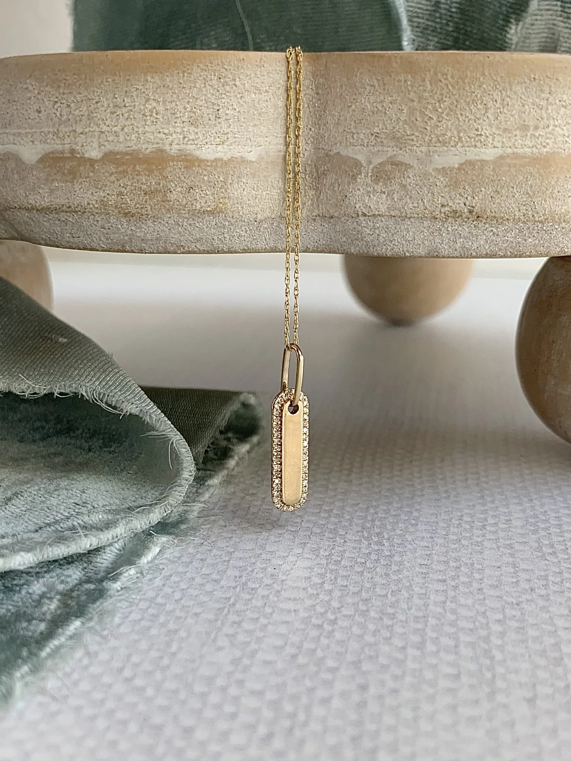 Diamond Halo Engravable 14k Yellow Gold Tag Necklace