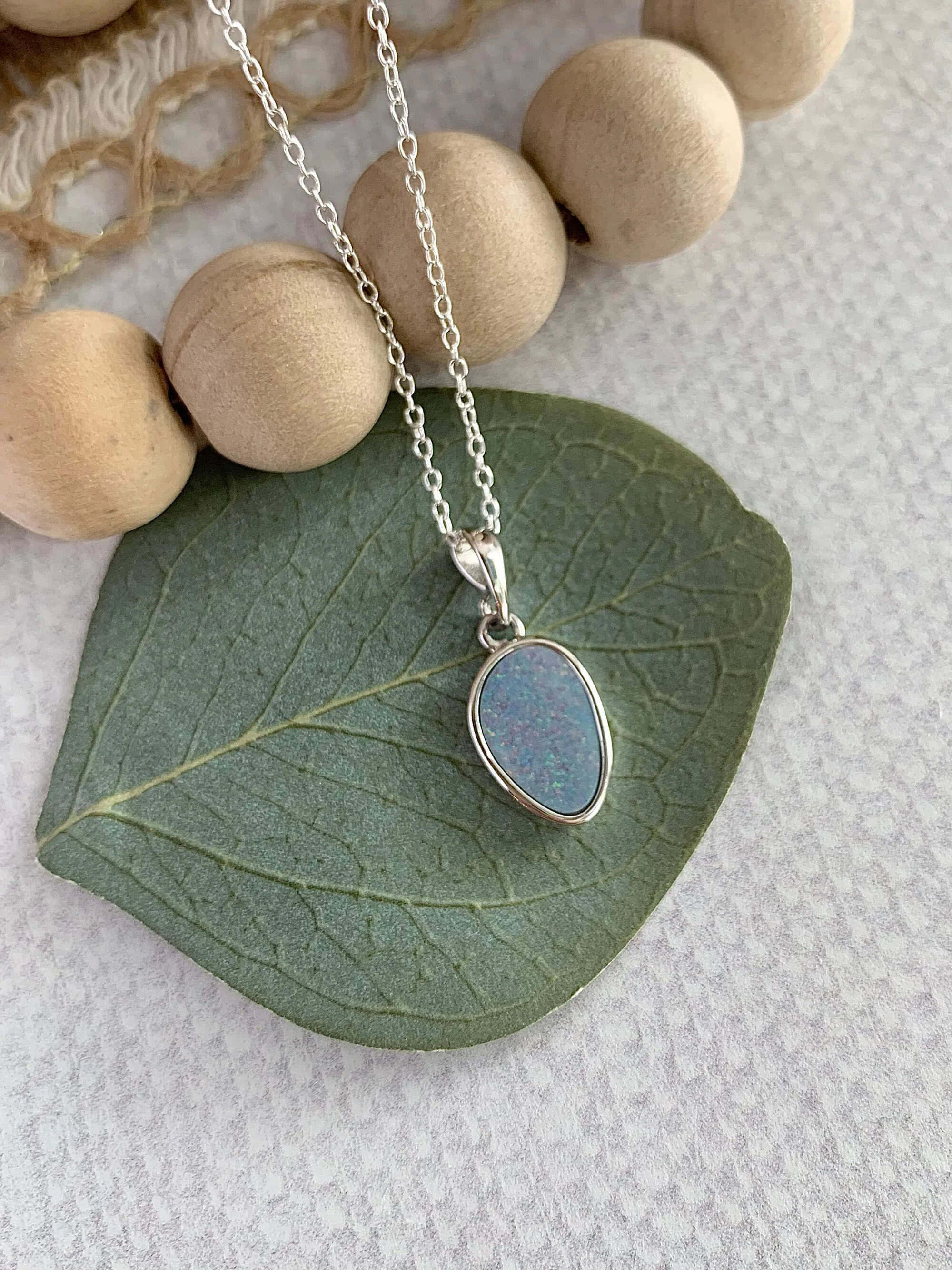 Magical Natural Australian Opal Silver Necklace