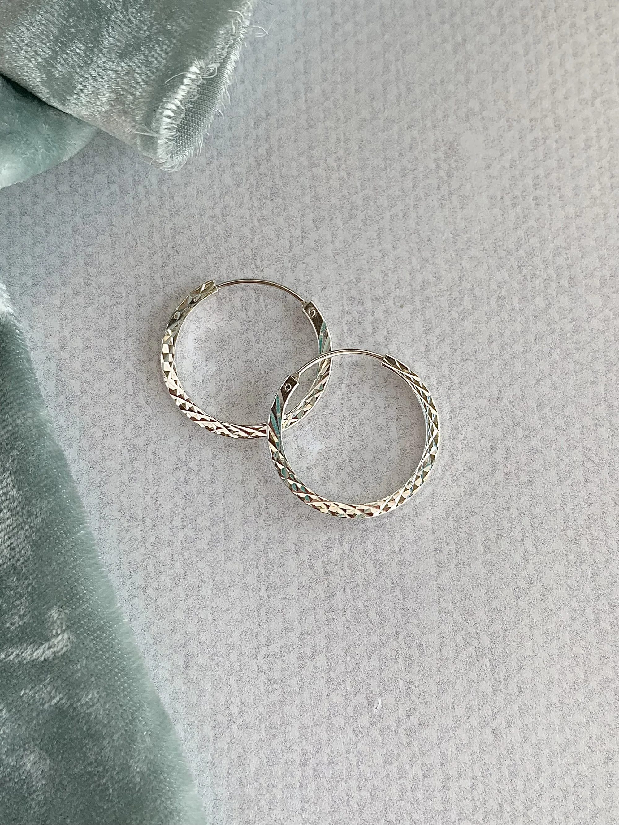 Etched Square Edge Silver Hoop Earrings