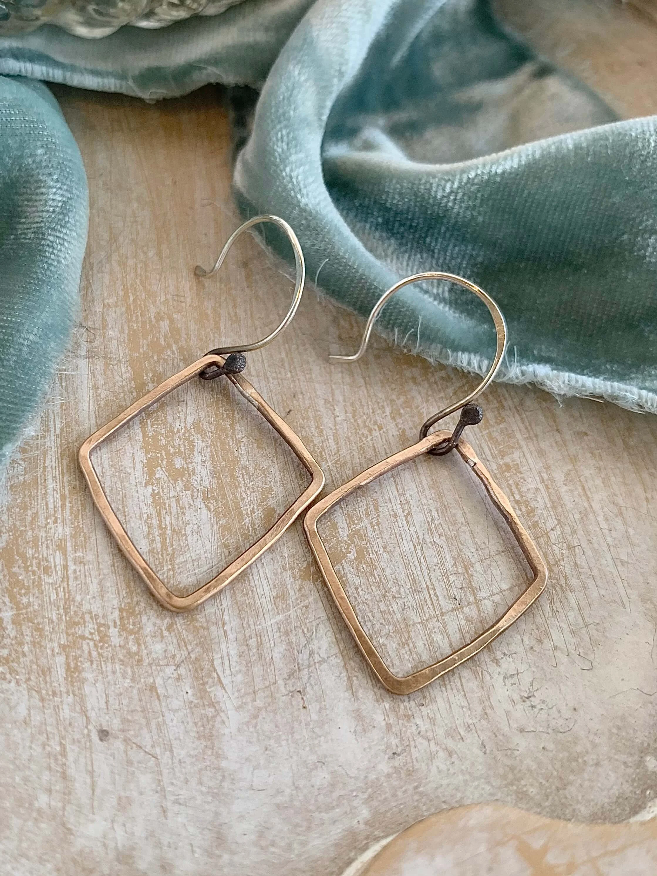 Handmade Bronze Open Diamond Silver Earrings