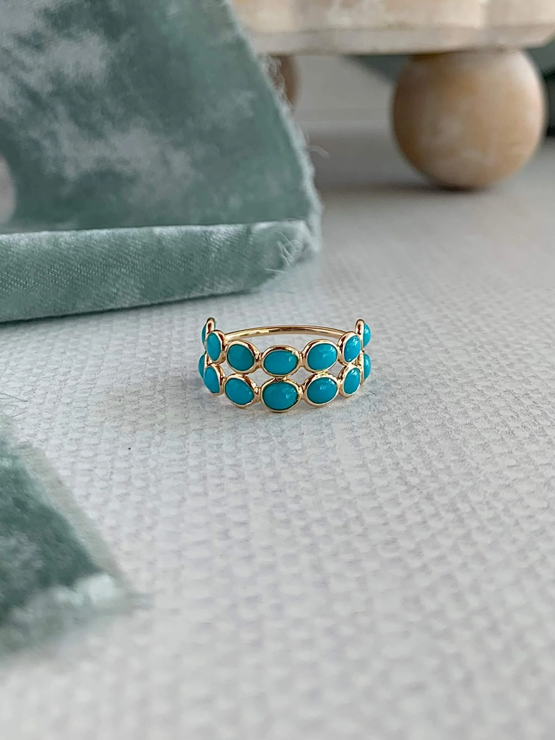 Double Row Turquoise 14k Yellow Gold Ring