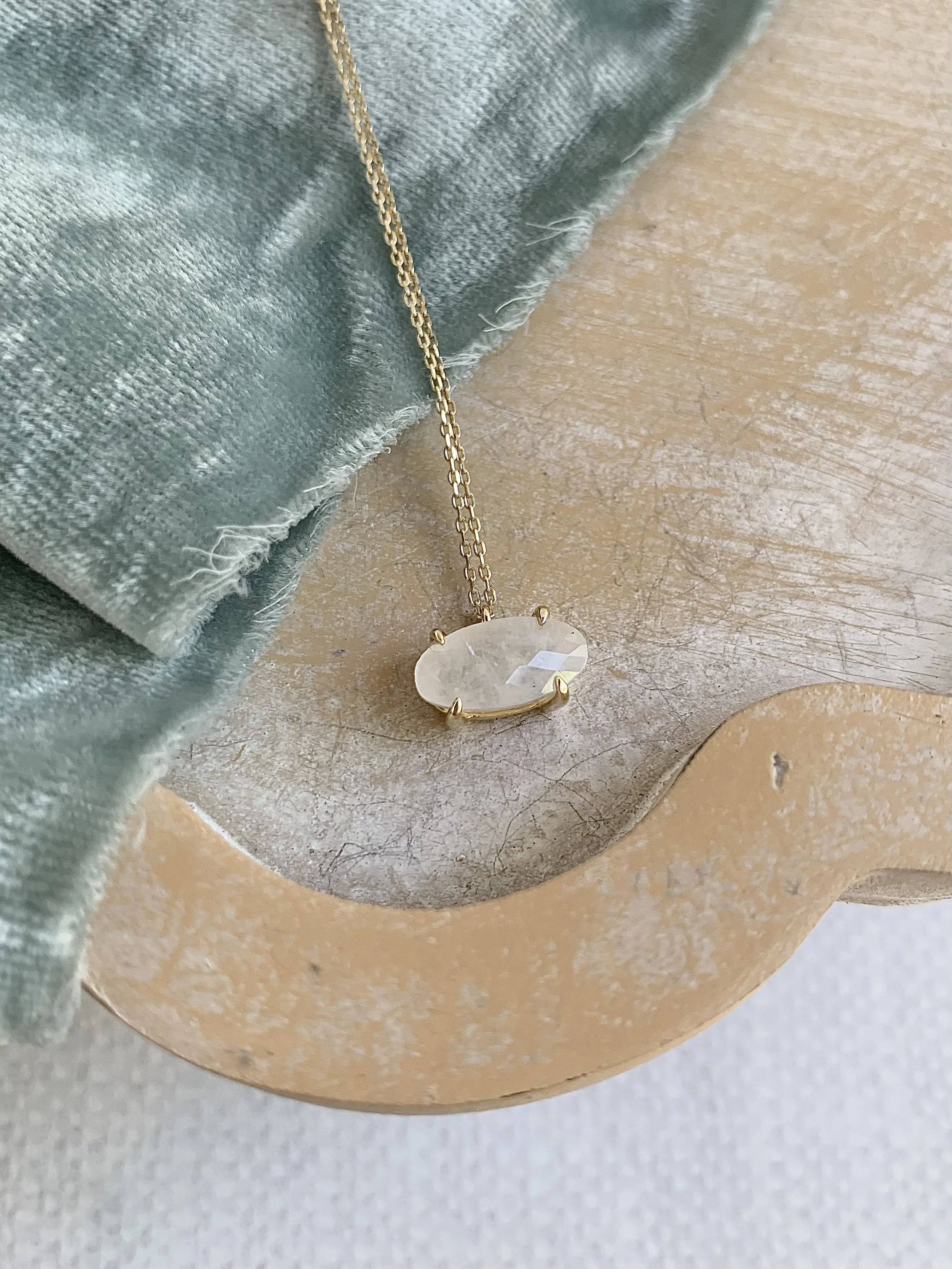 East West Moonstone 14k Yellow Gold Necklace