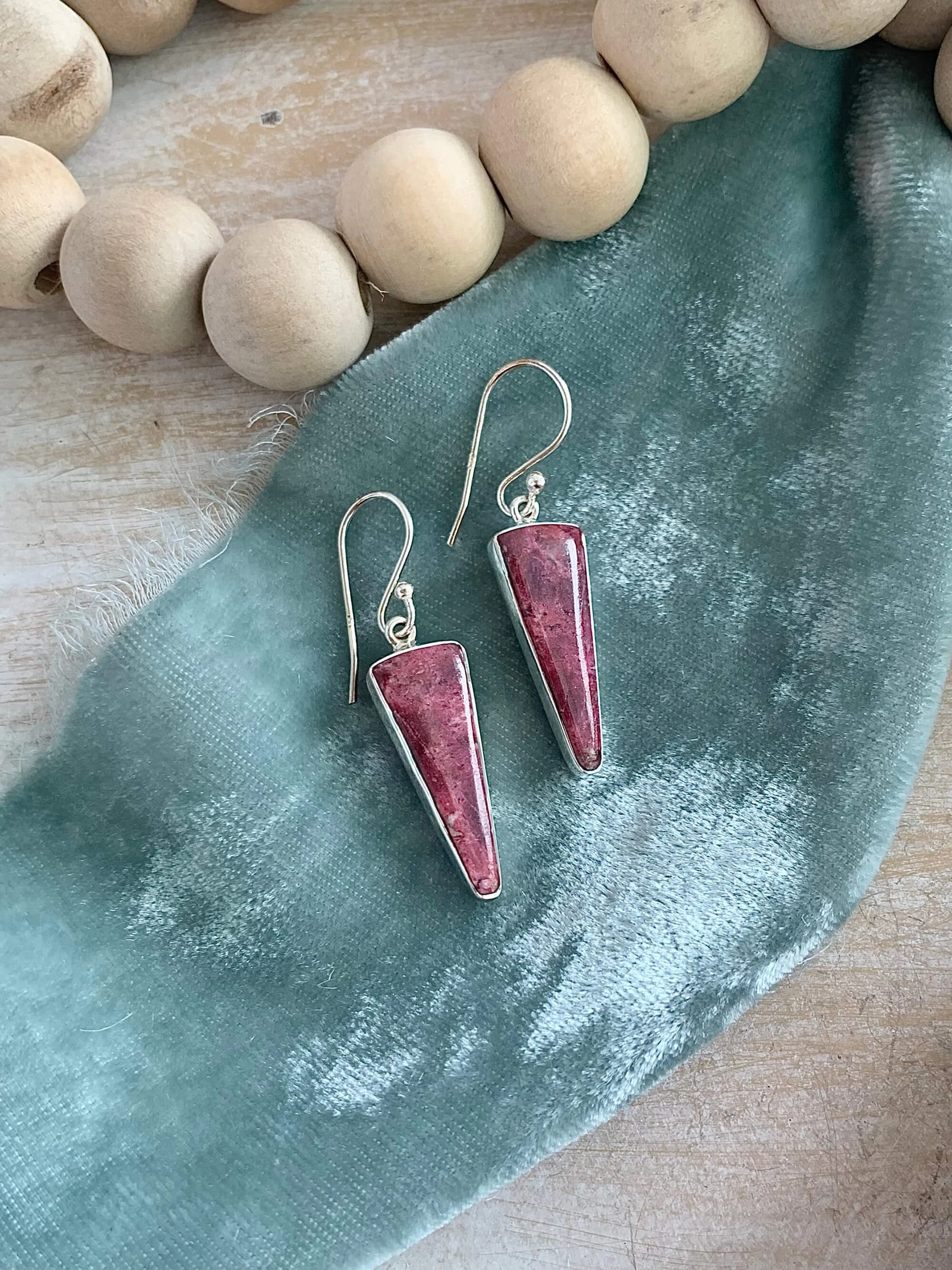 Serene Thulite Silver Earrings