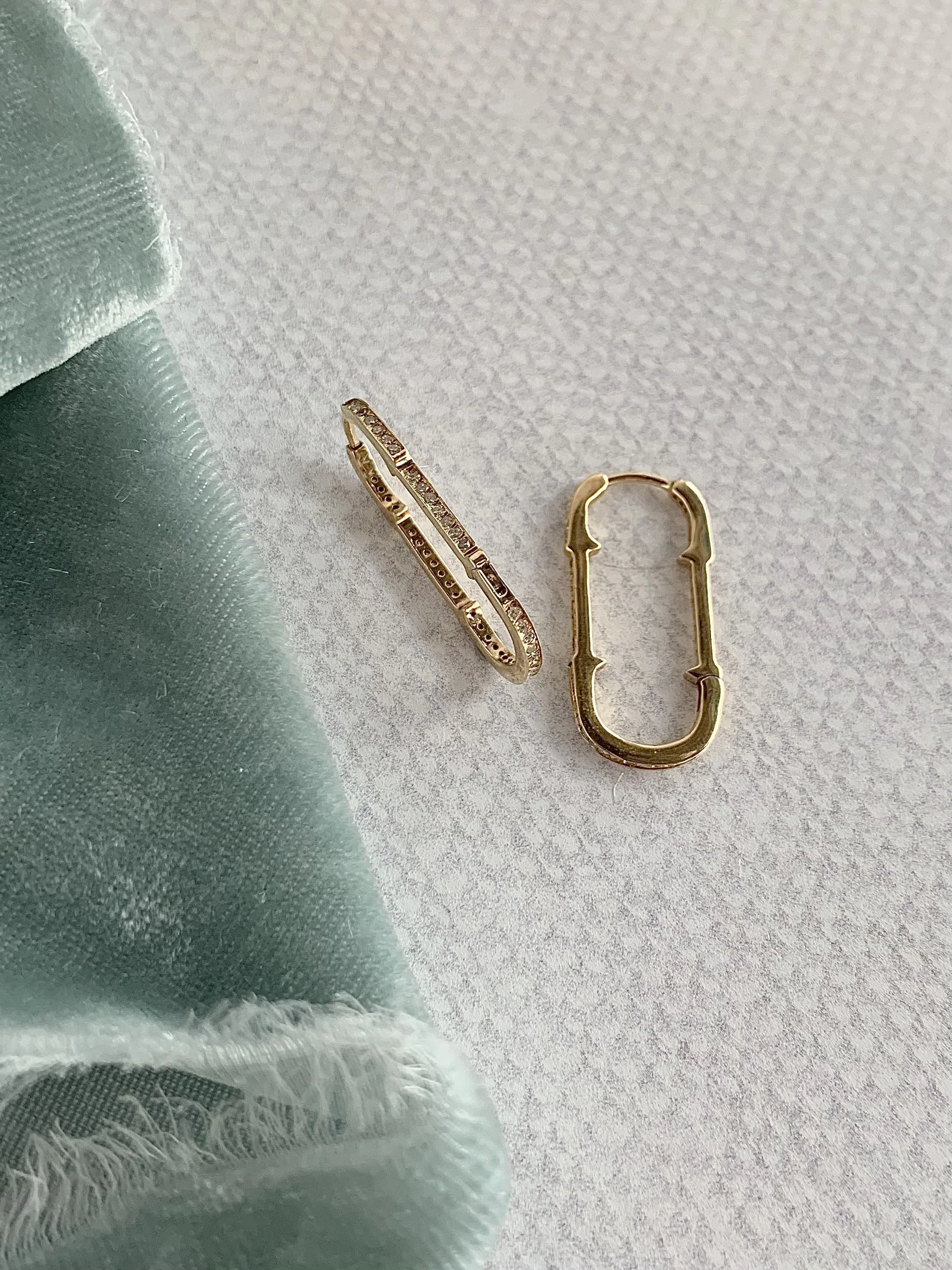 Notched Diamond 14k Yellow Gold Huggie Hoop Earrings