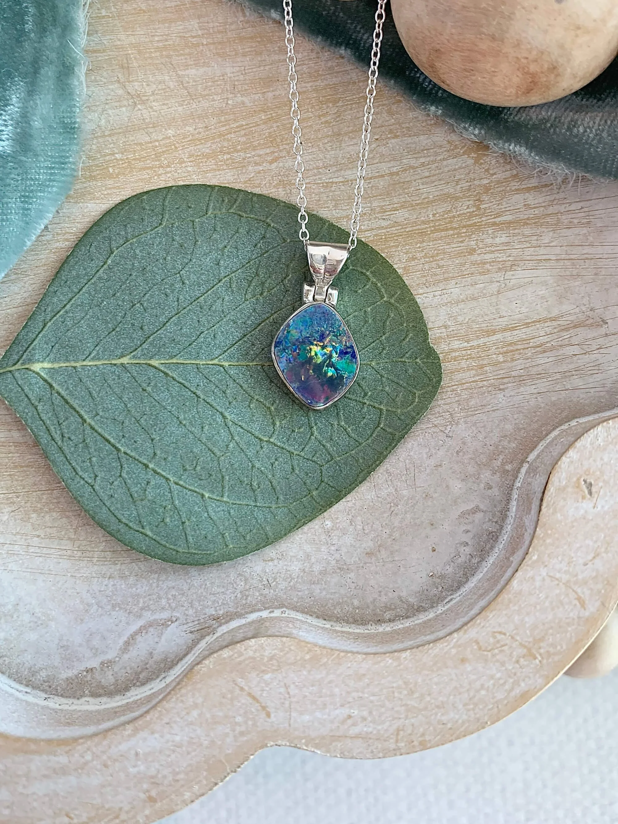 Cosmos Australian Opal Silver Necklace