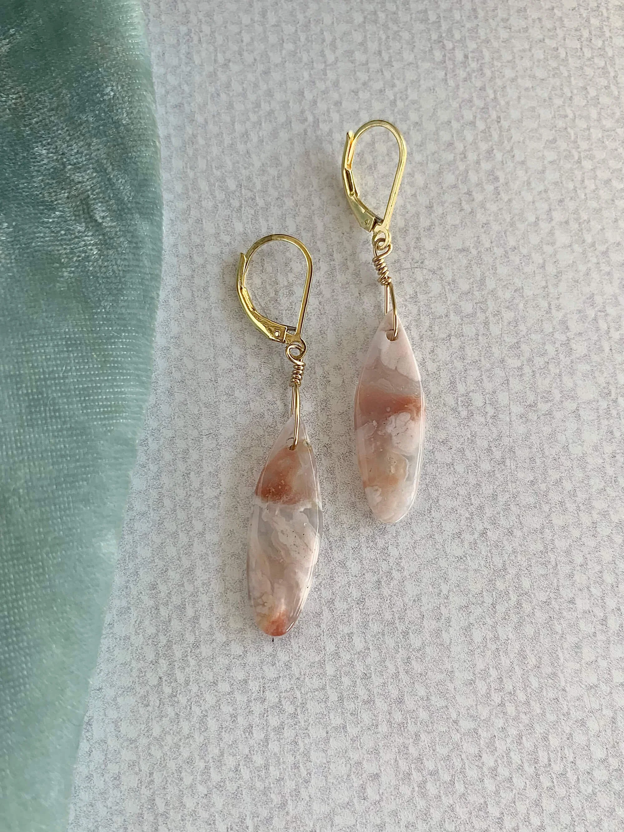 Cherry Blossom Agate Gold Fill Earrings