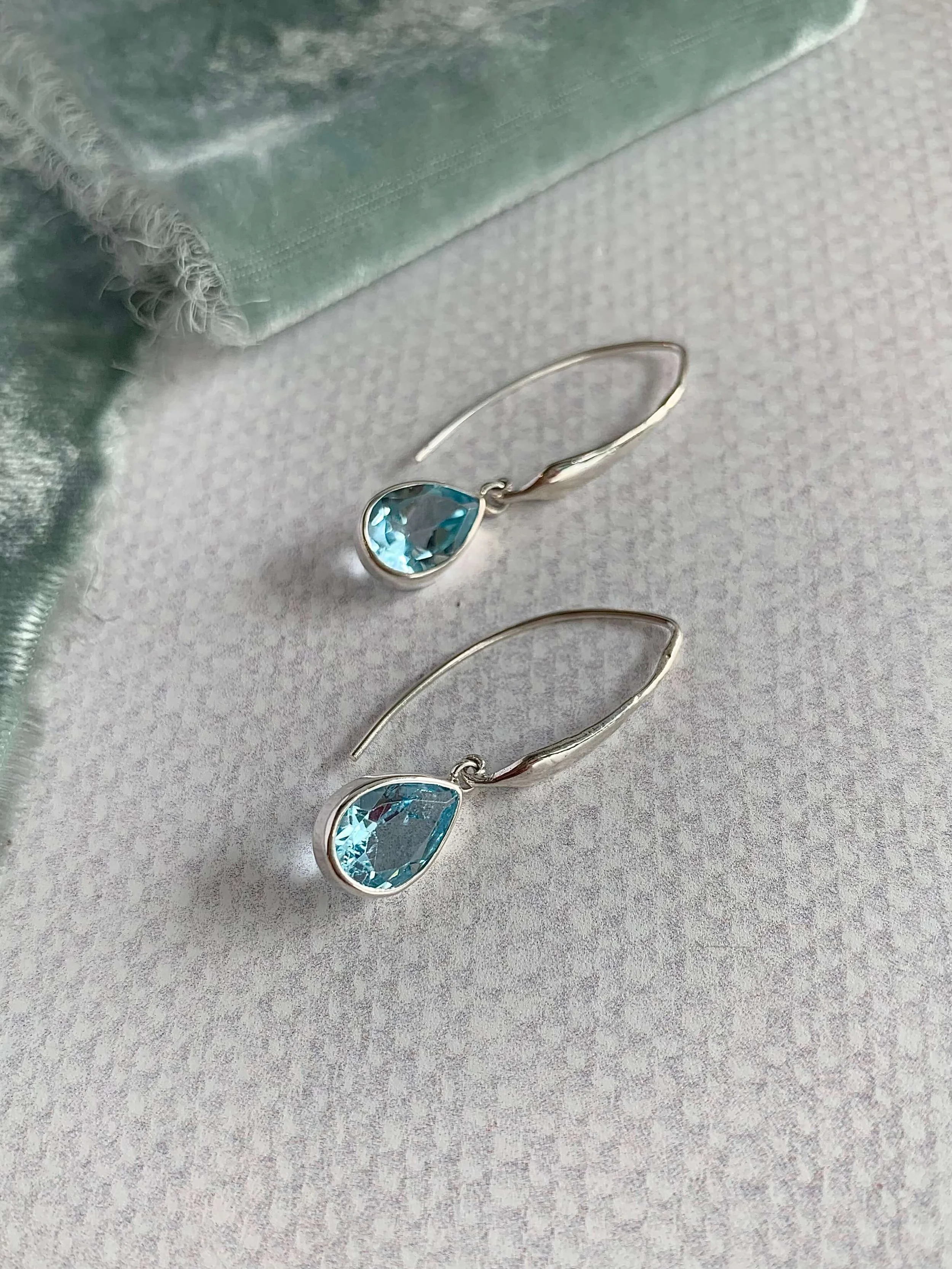 Bright Blue Topaz Silver Bar Earrings