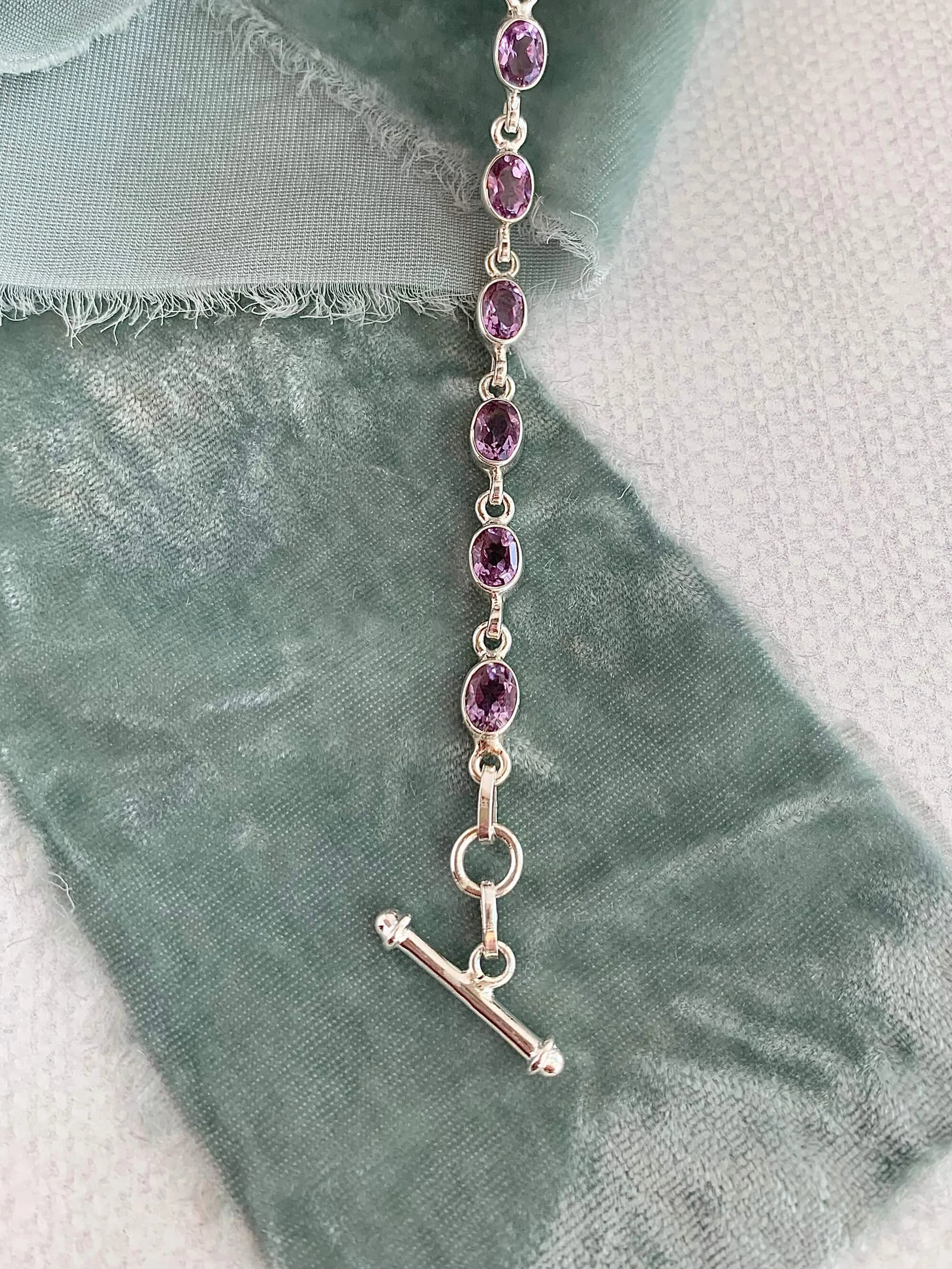 Oval Amethyst Silver Bracelet
