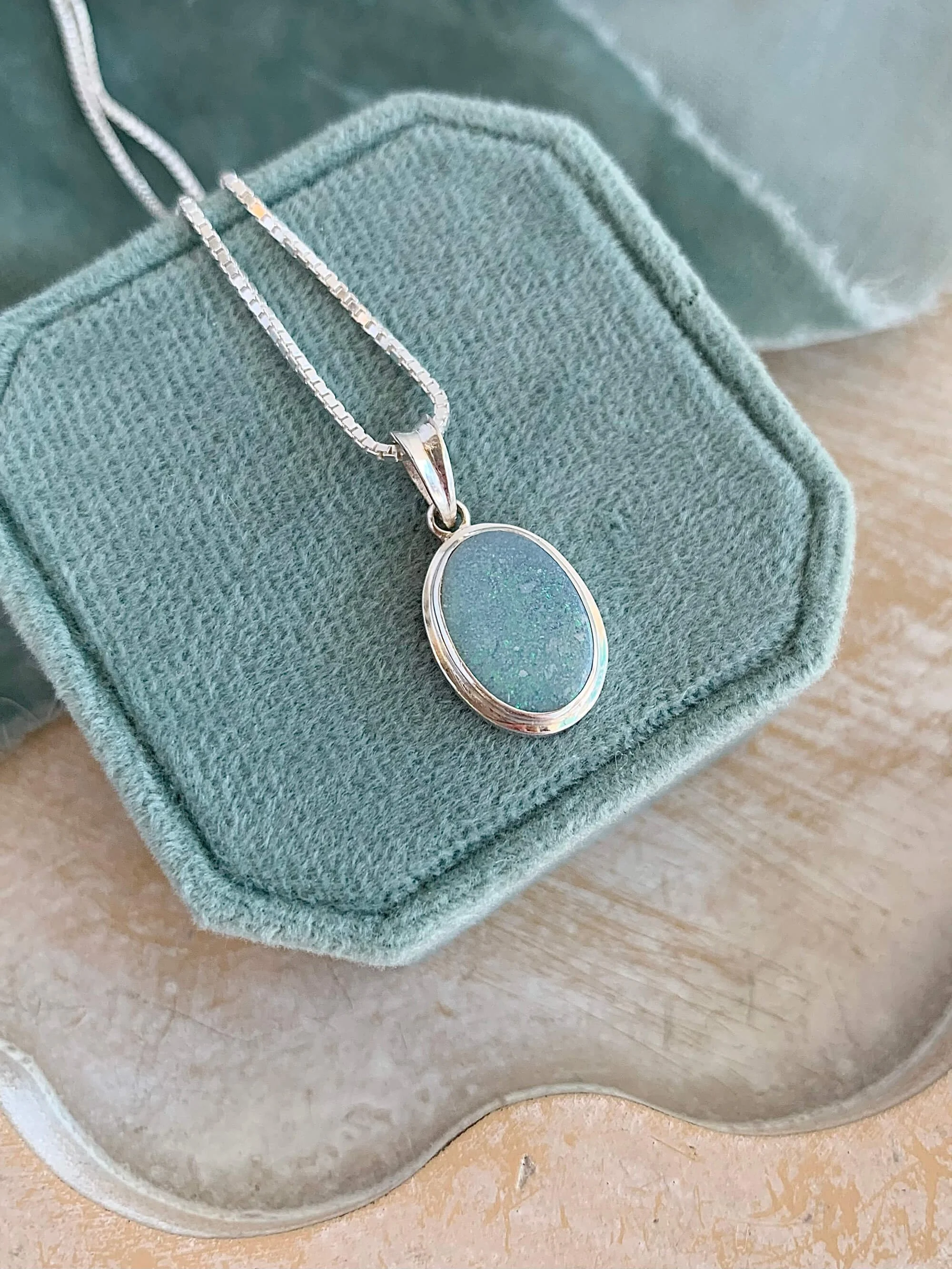 Oval Australian Opal Silver Necklace
