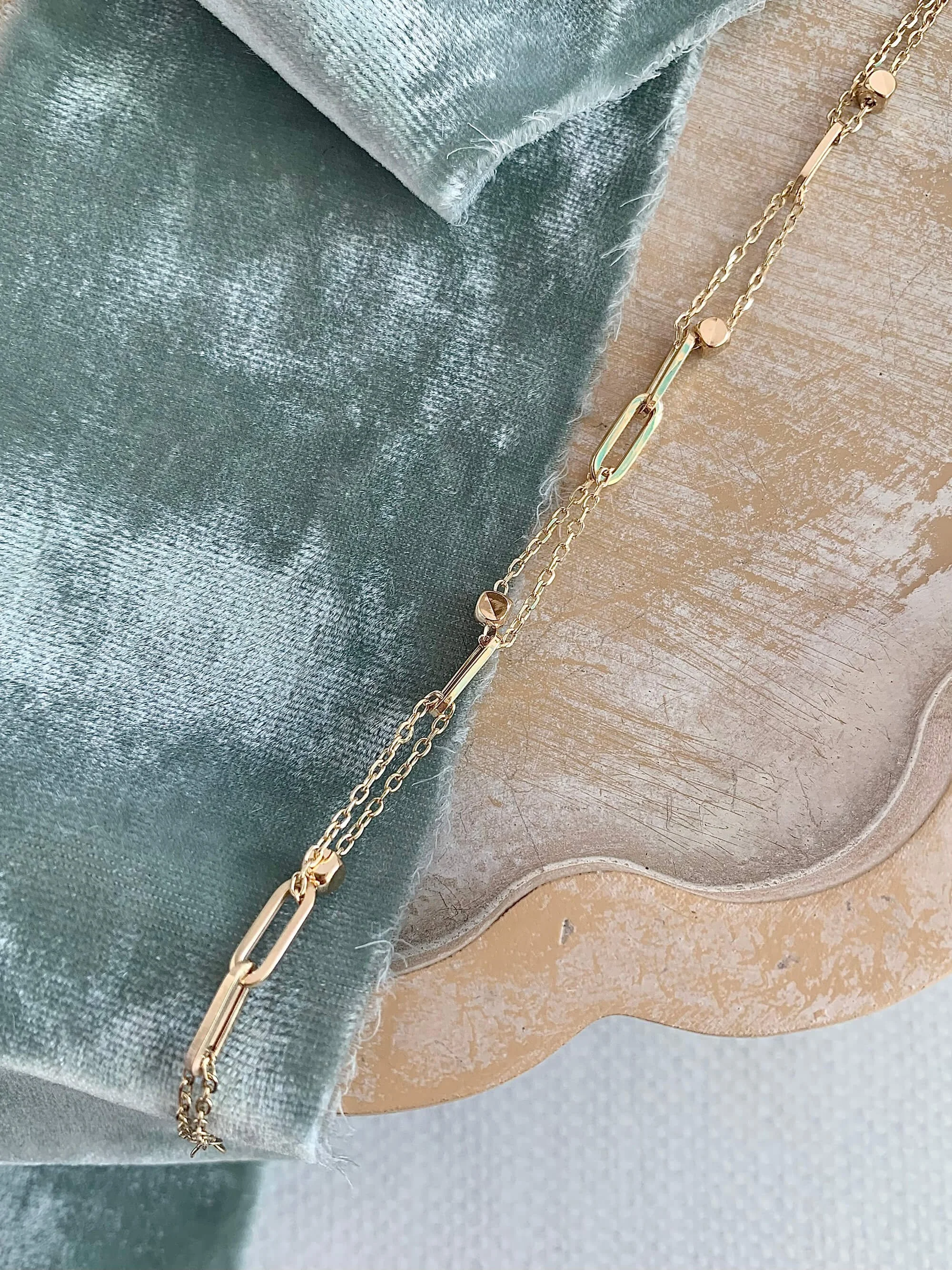 Paperclip Double Chain 14k Yellow Gold Bracelet