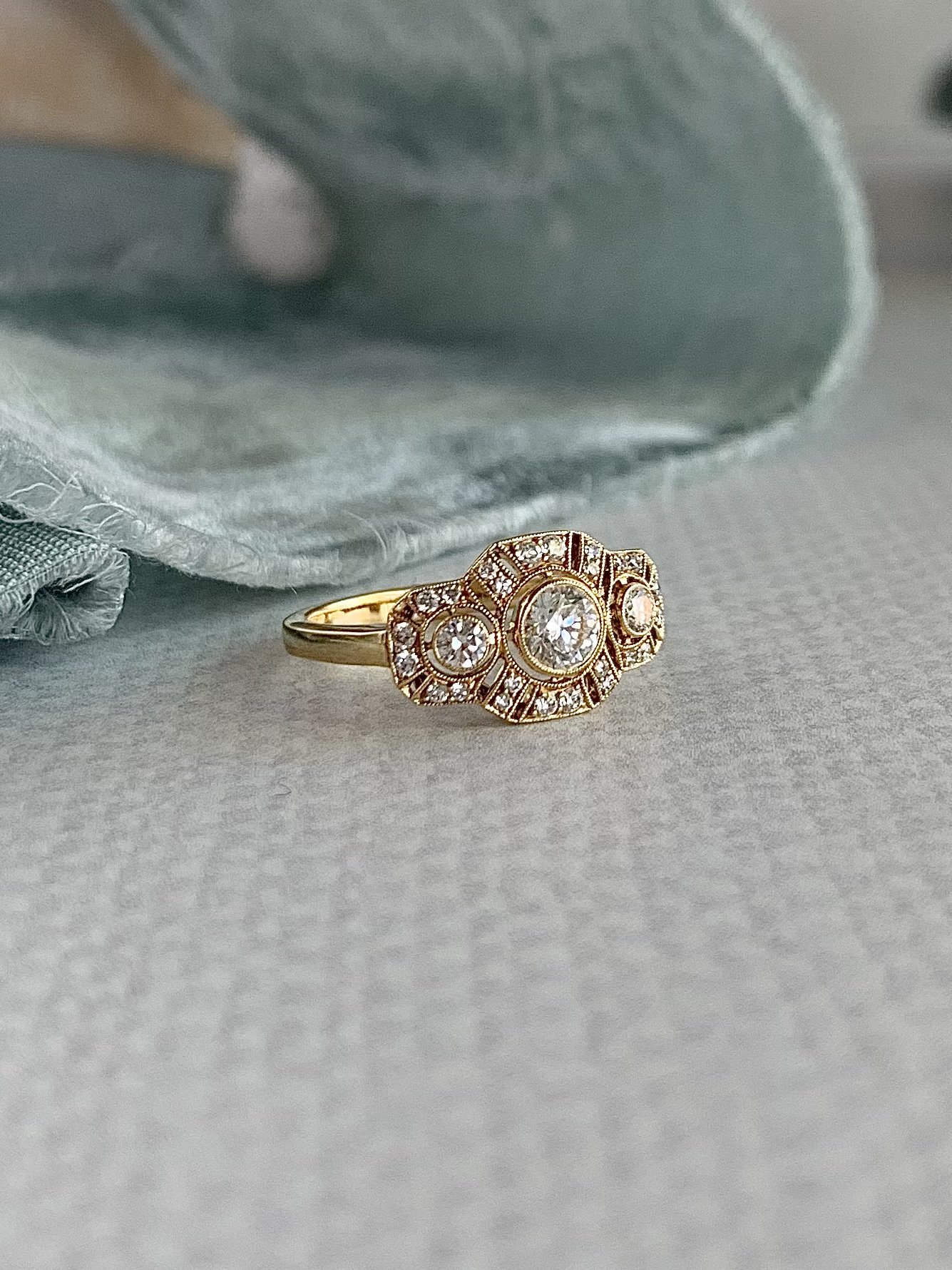 Vintage Inspired Diamond 18k Yellow Gold Engagement Ring