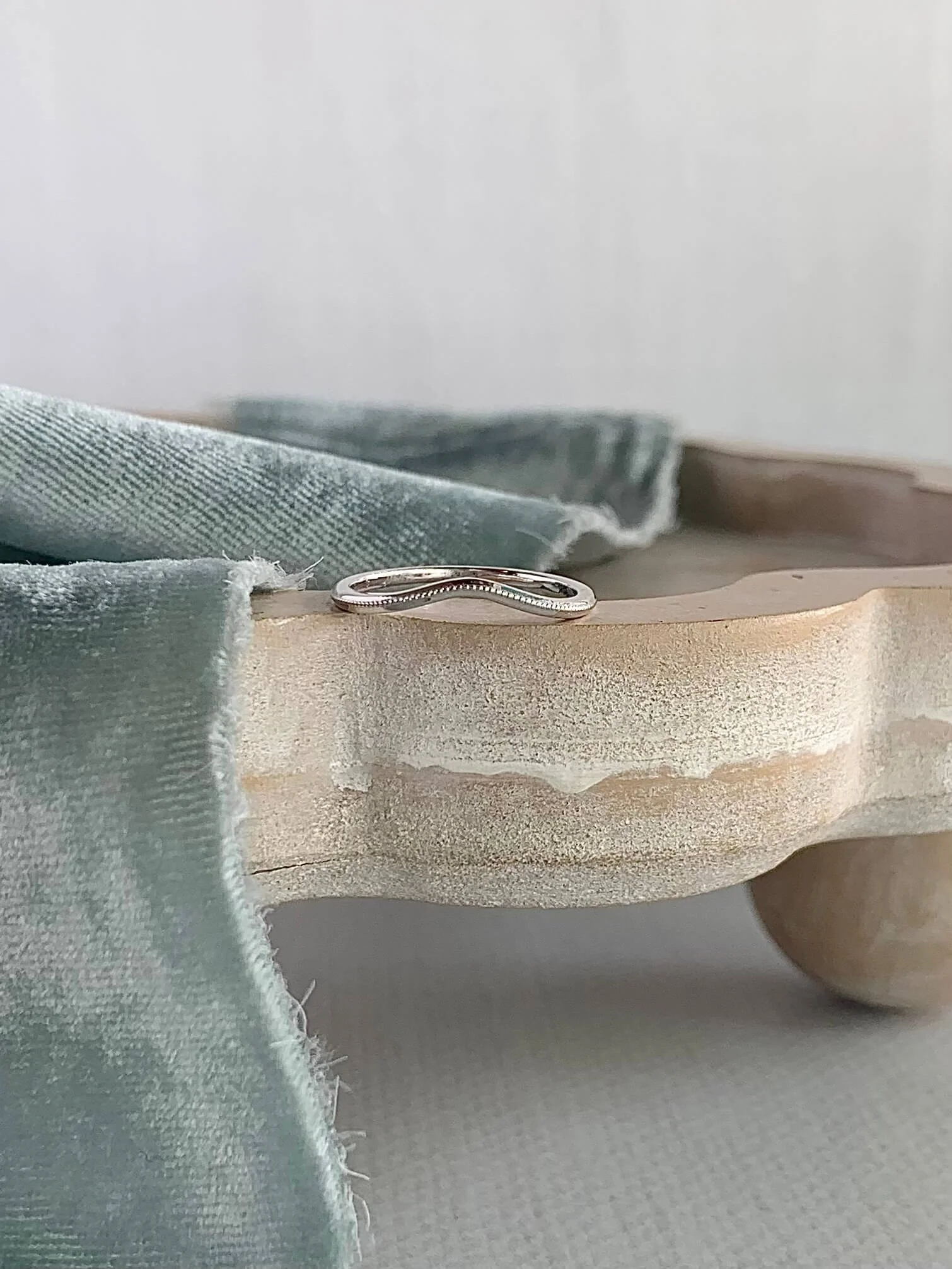 Sweet Milgrain 14k White Gold Contour Band