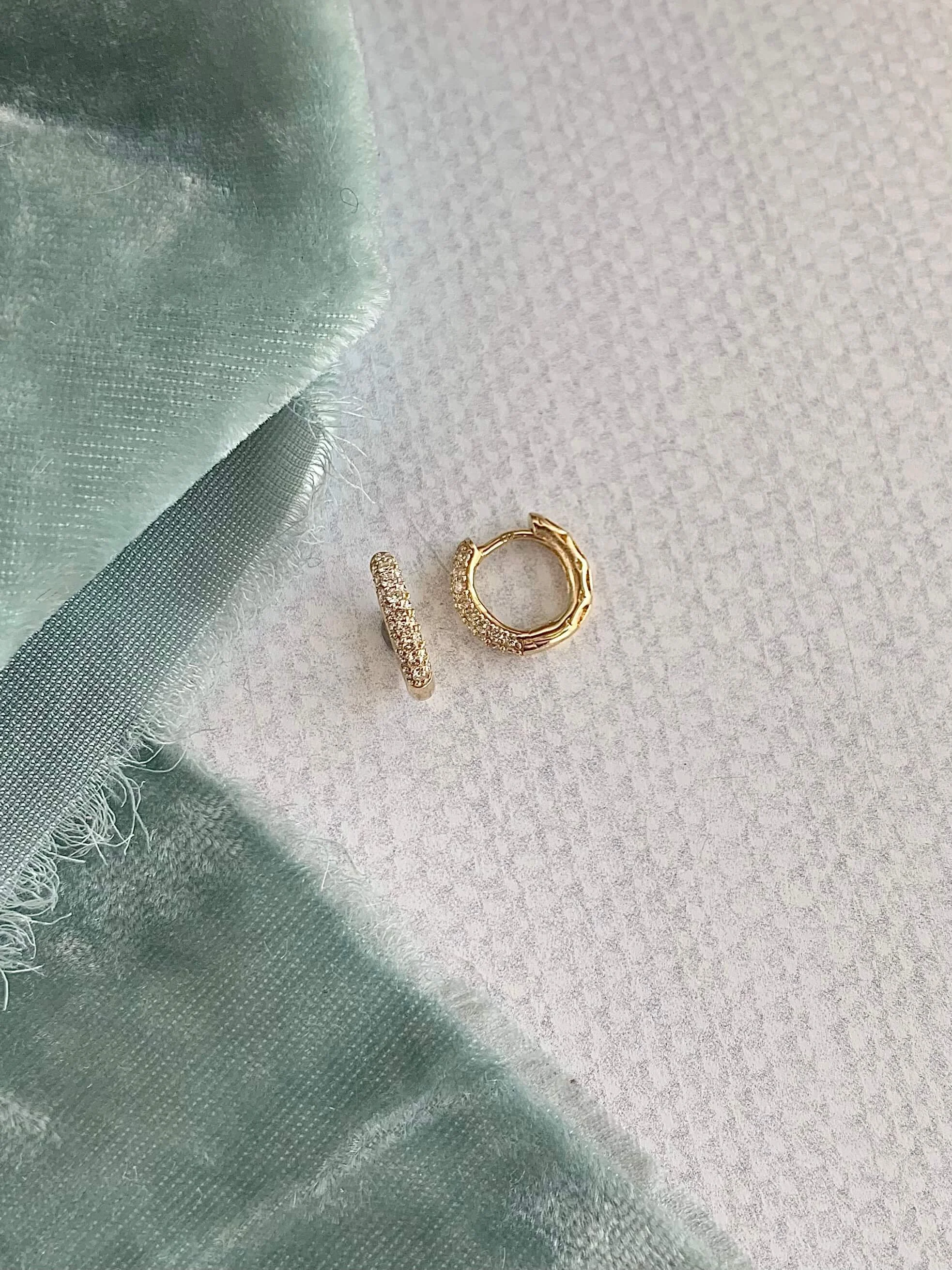 3 Row Diamond 14k Yellow Gold Huggie Earrings