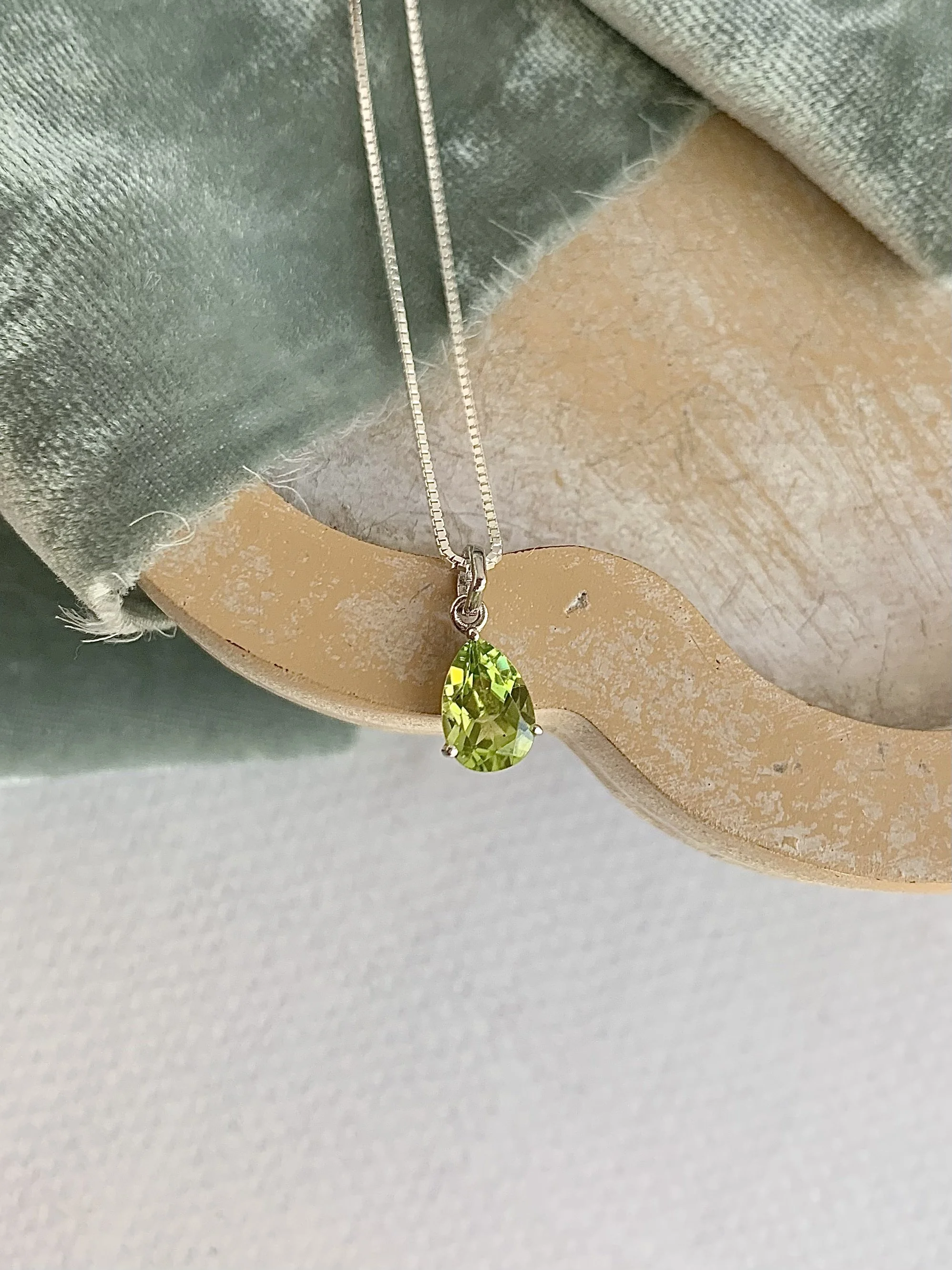 Pear Cut Peridot Silver Necklace