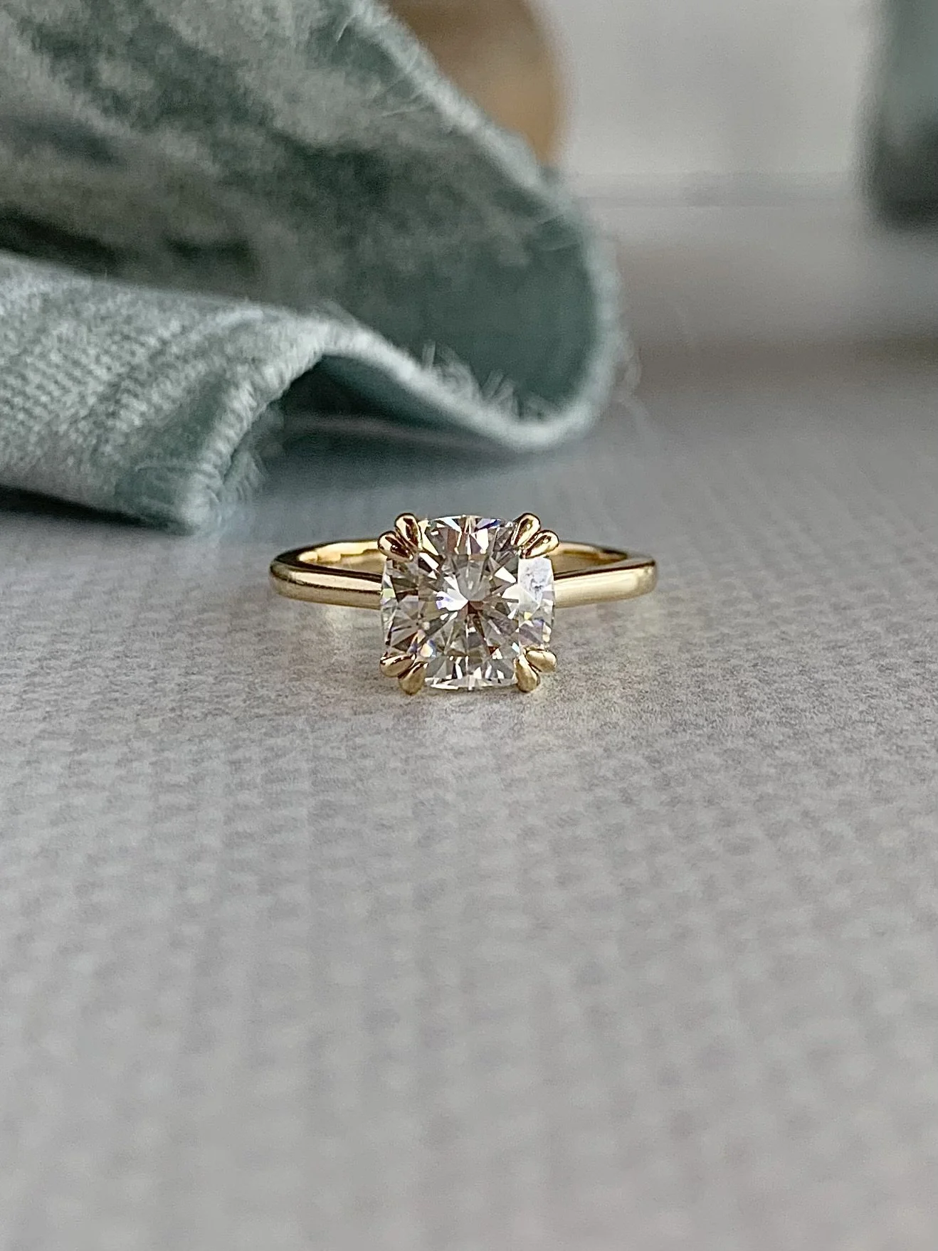 Anya Moissanite Cushion Cut Center Double Prong Solitaire 14k Yellow Gold Engagement Ring