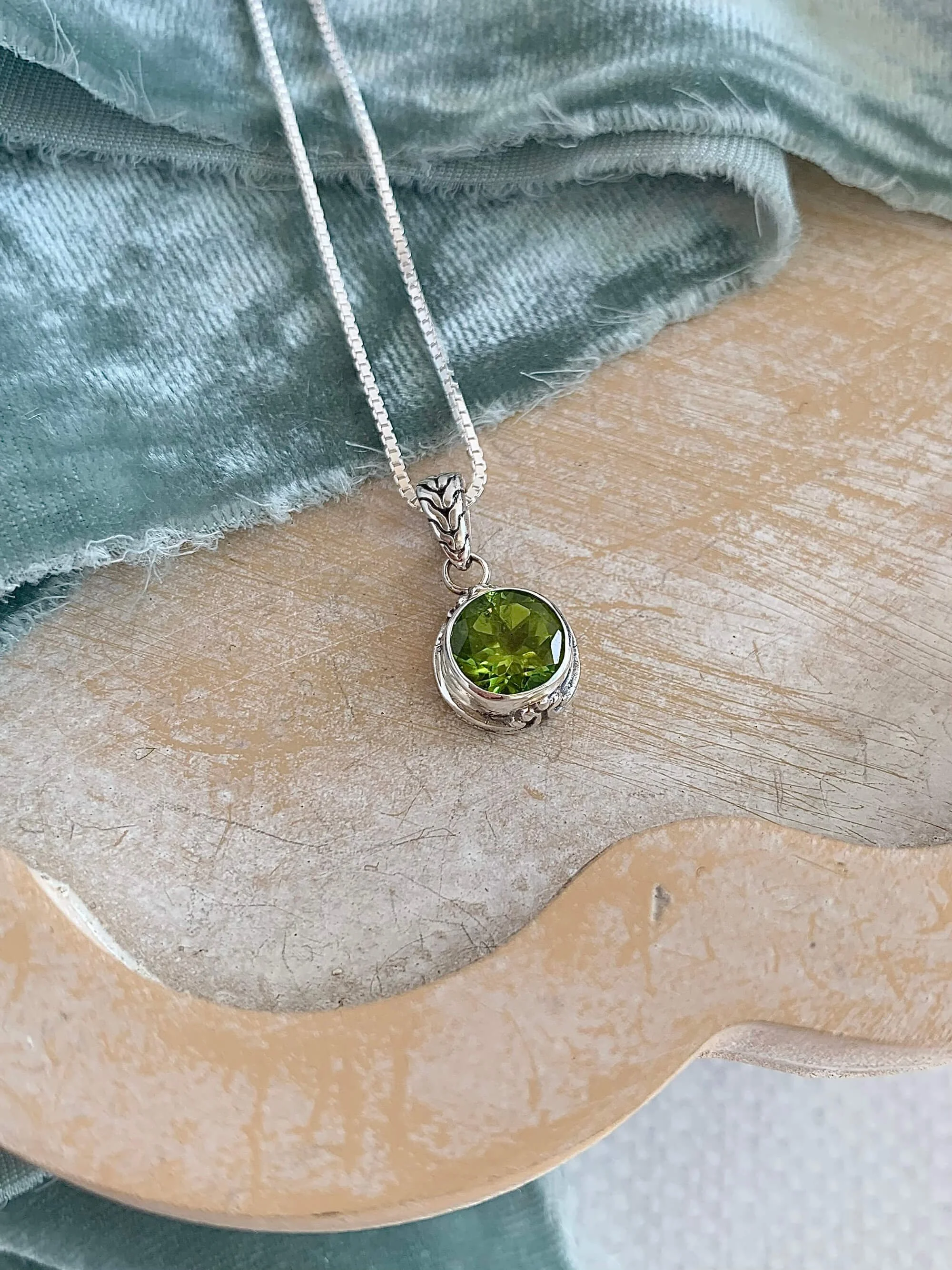 Spring Green Peridot Silver Necklace