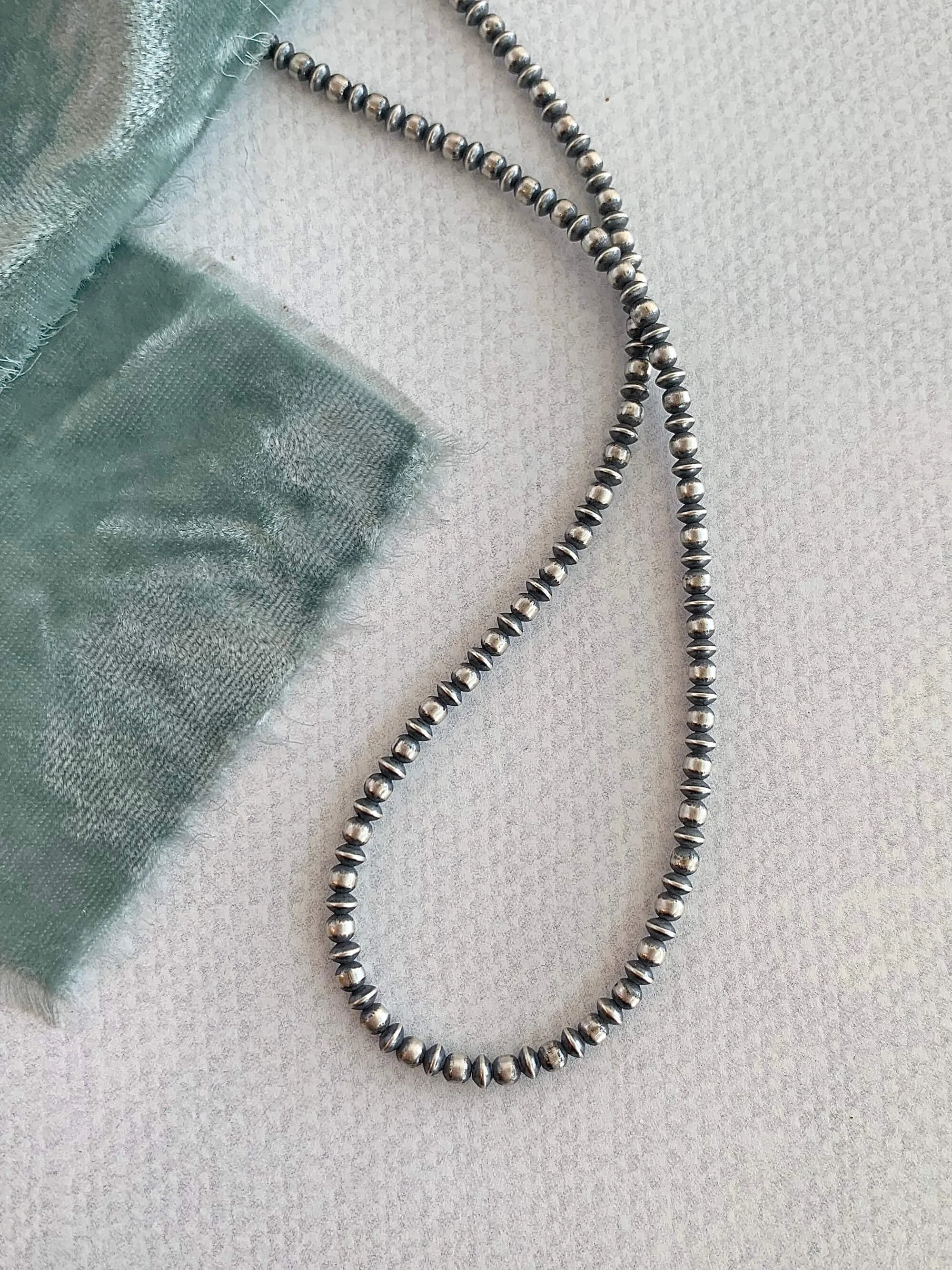 Mixed Shape Navajo Pearl Silver 16-Inch Strand