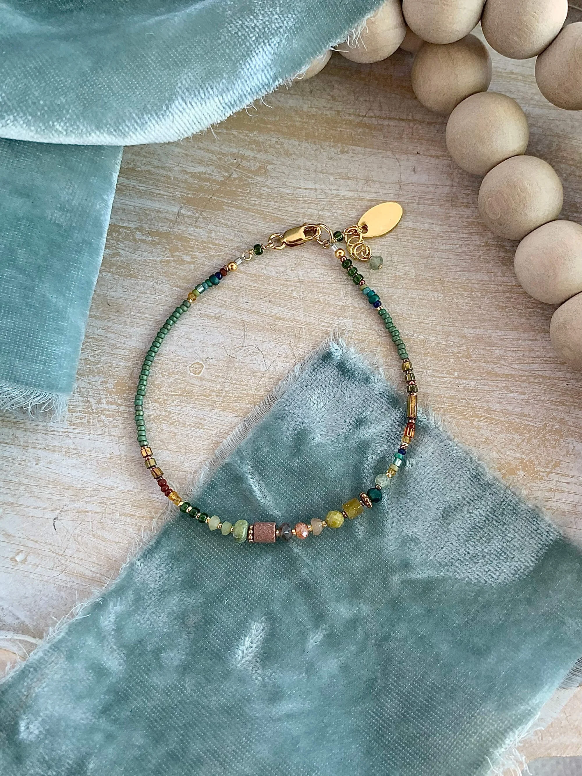 Turquoise Tigers Eye Apatite Garnet Gold Vermeil Bracelet
