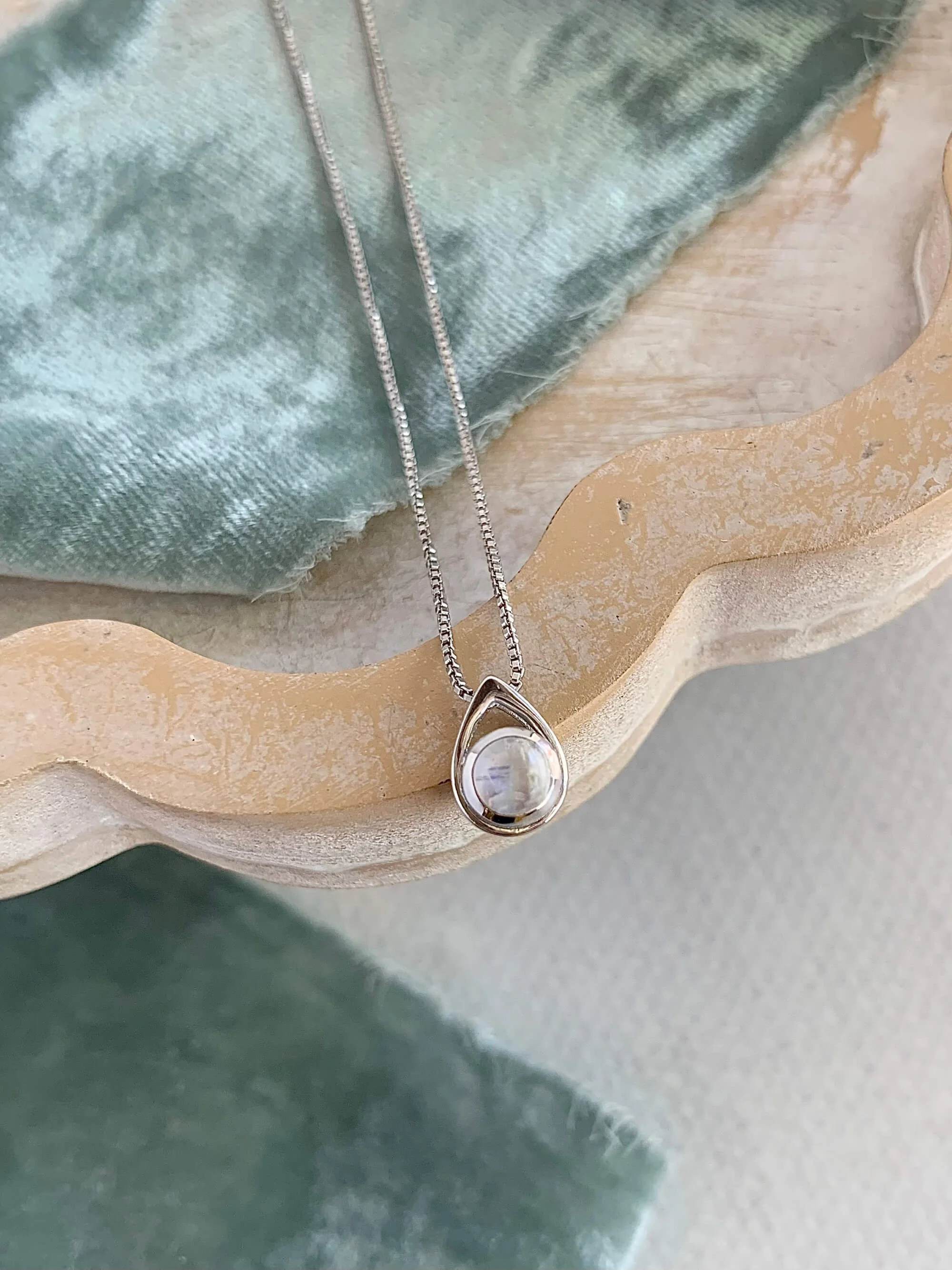 Moonstone Droplet Silver Necklace