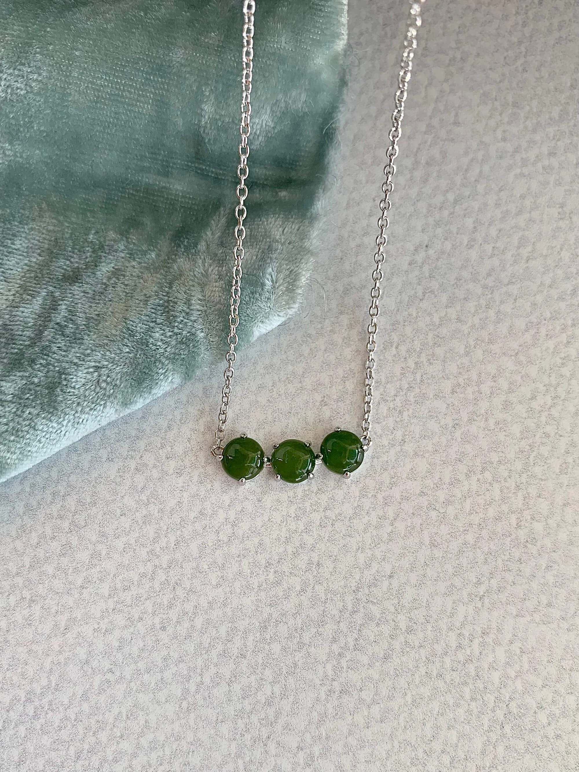 Tripe Jade Silver Necklace