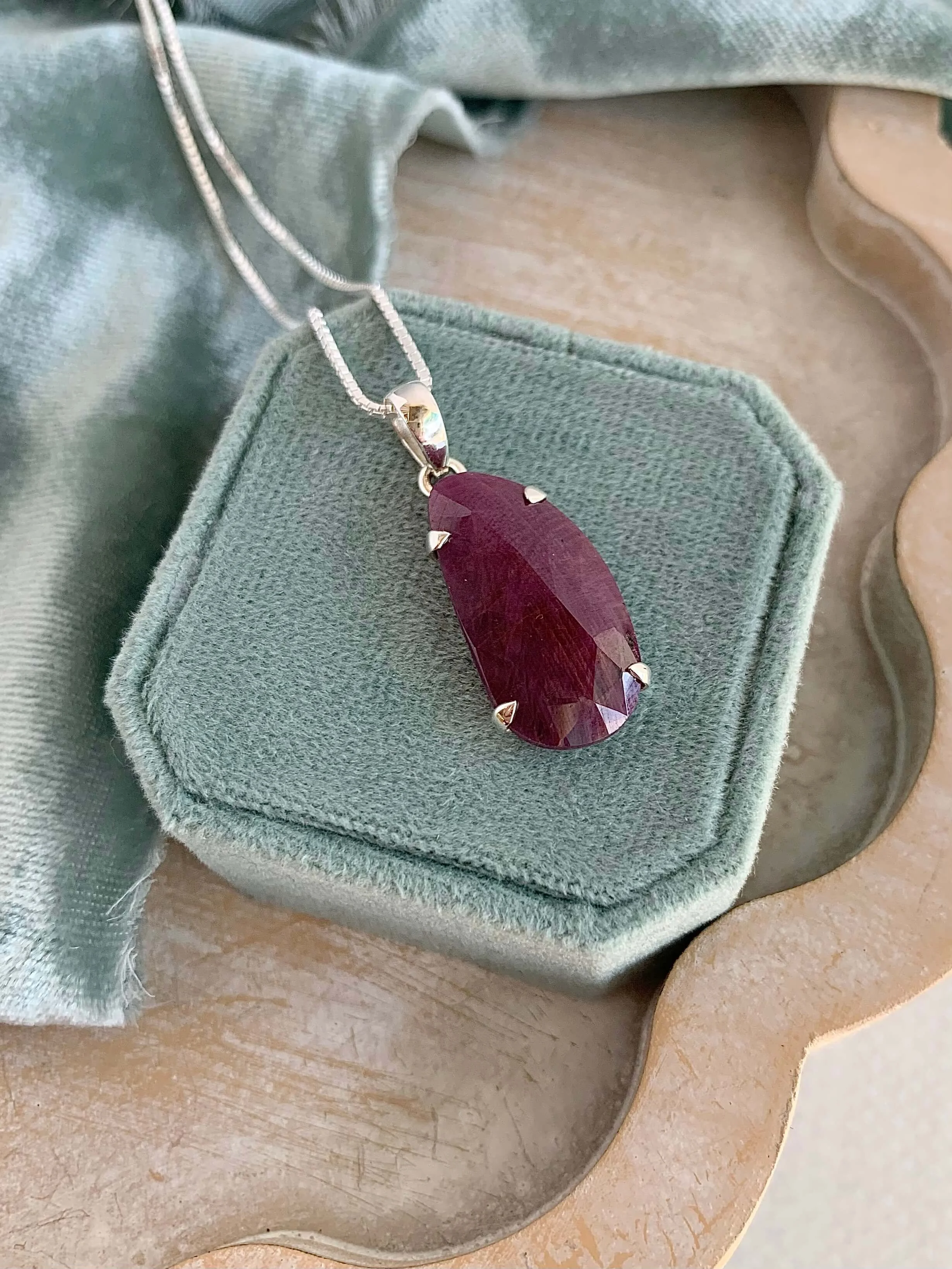 Sumptuous Rough Ruby Silver Necklace