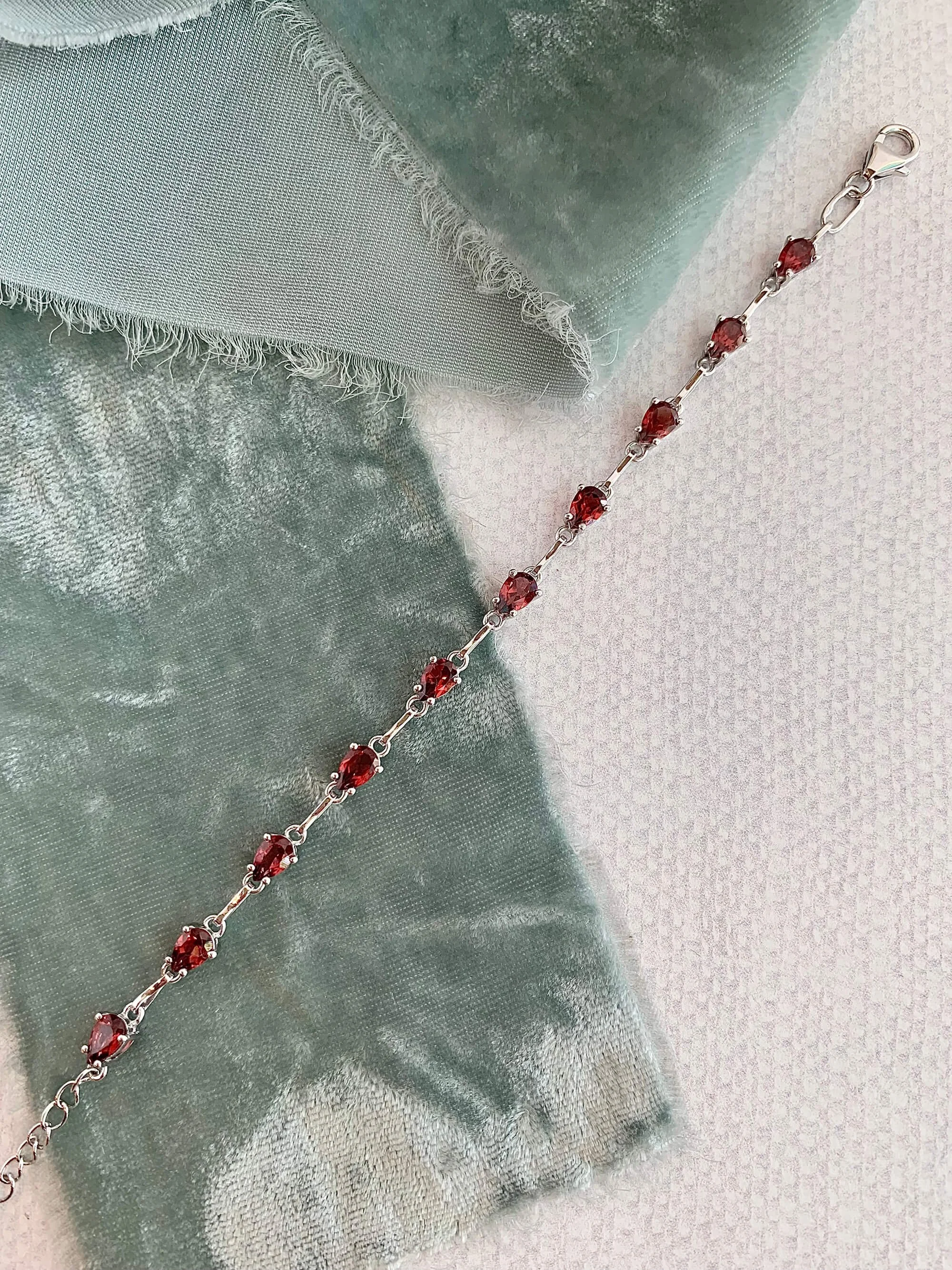 Pear Cut Garnet Silver Bracelet