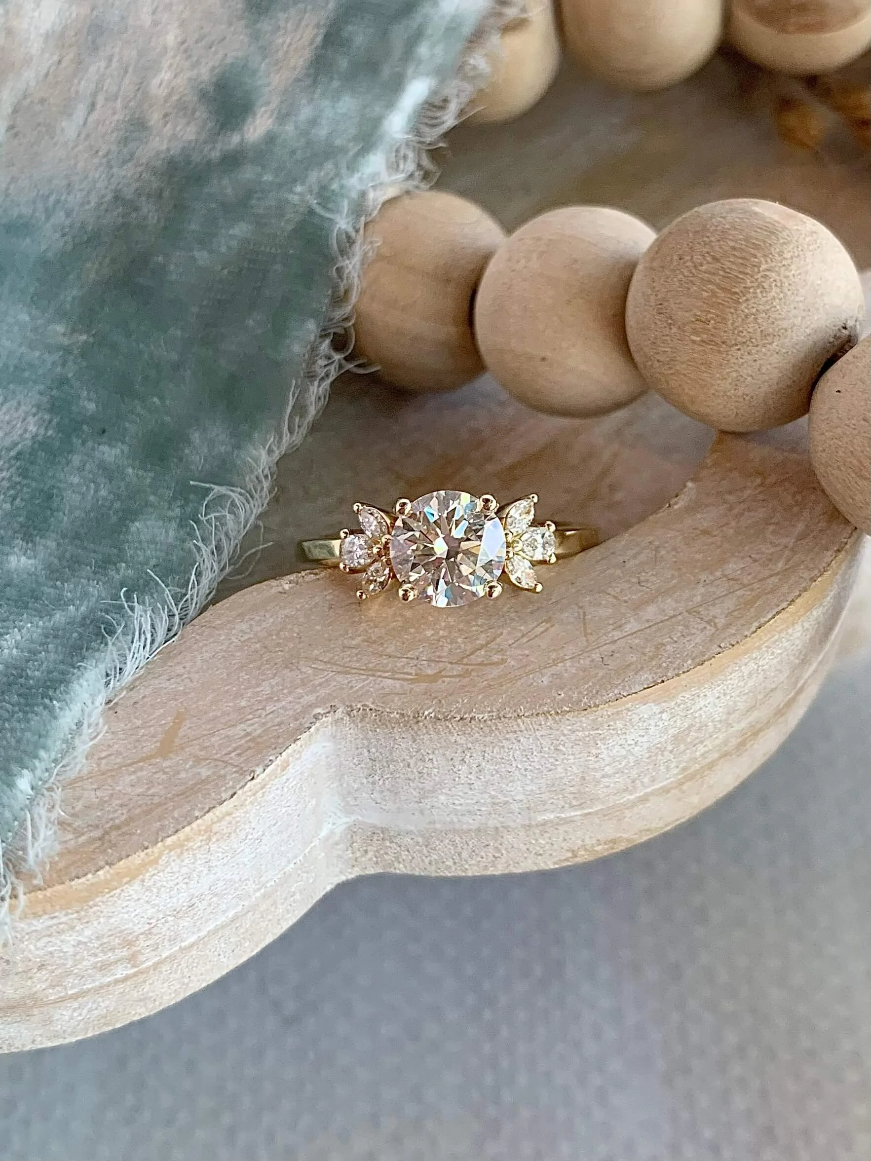 Marquise Diamond Leaf Accents 14k Yellow Gold Engagement Ring
