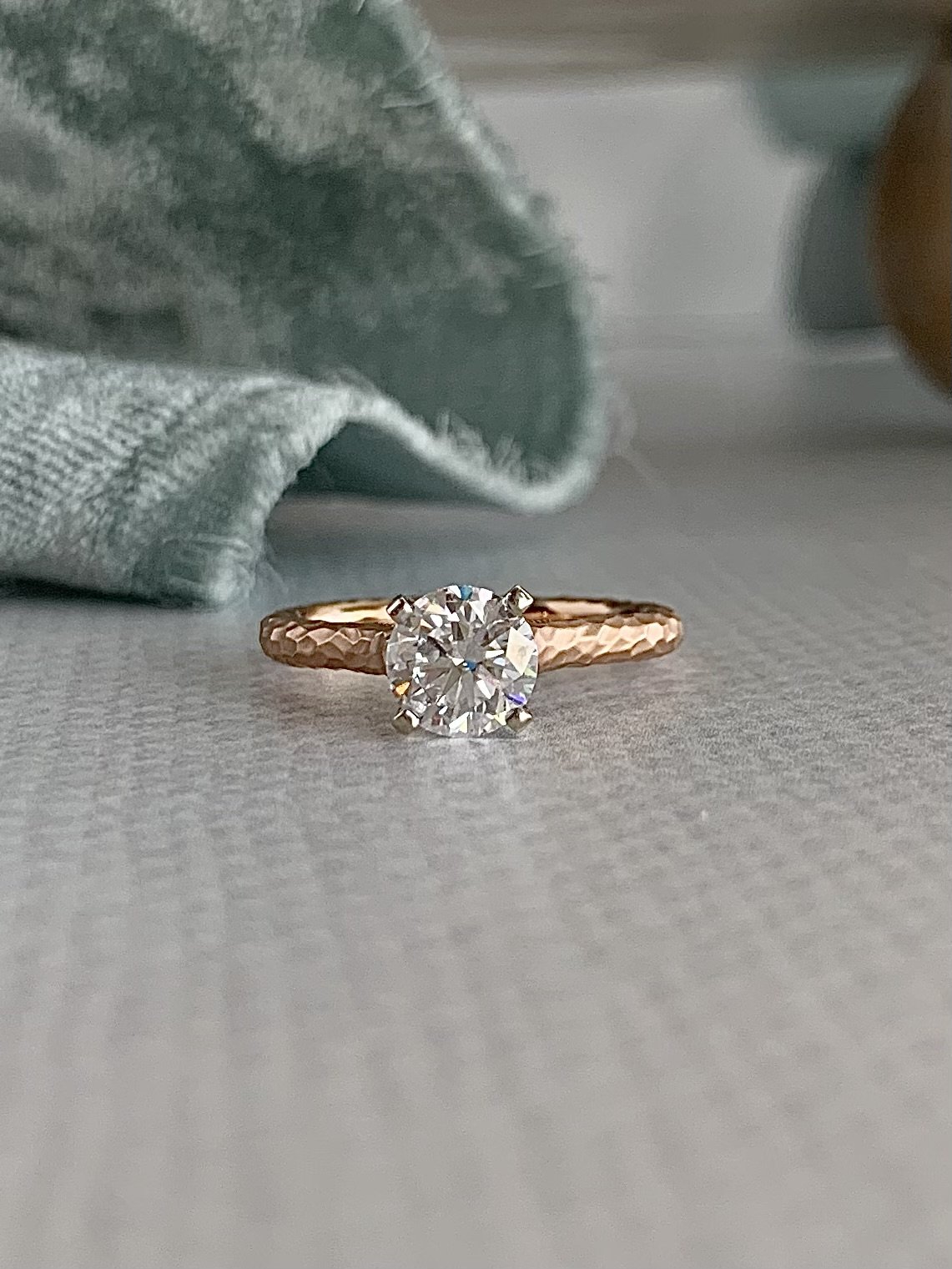Selah 1.0 Carat Moissanite Hammered 14k Rose Gold Engagement Ring