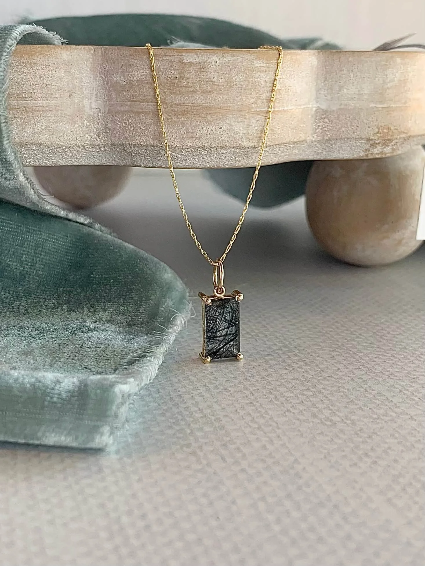 Black Rutile Quartz 14k Yellow Gold Necklace