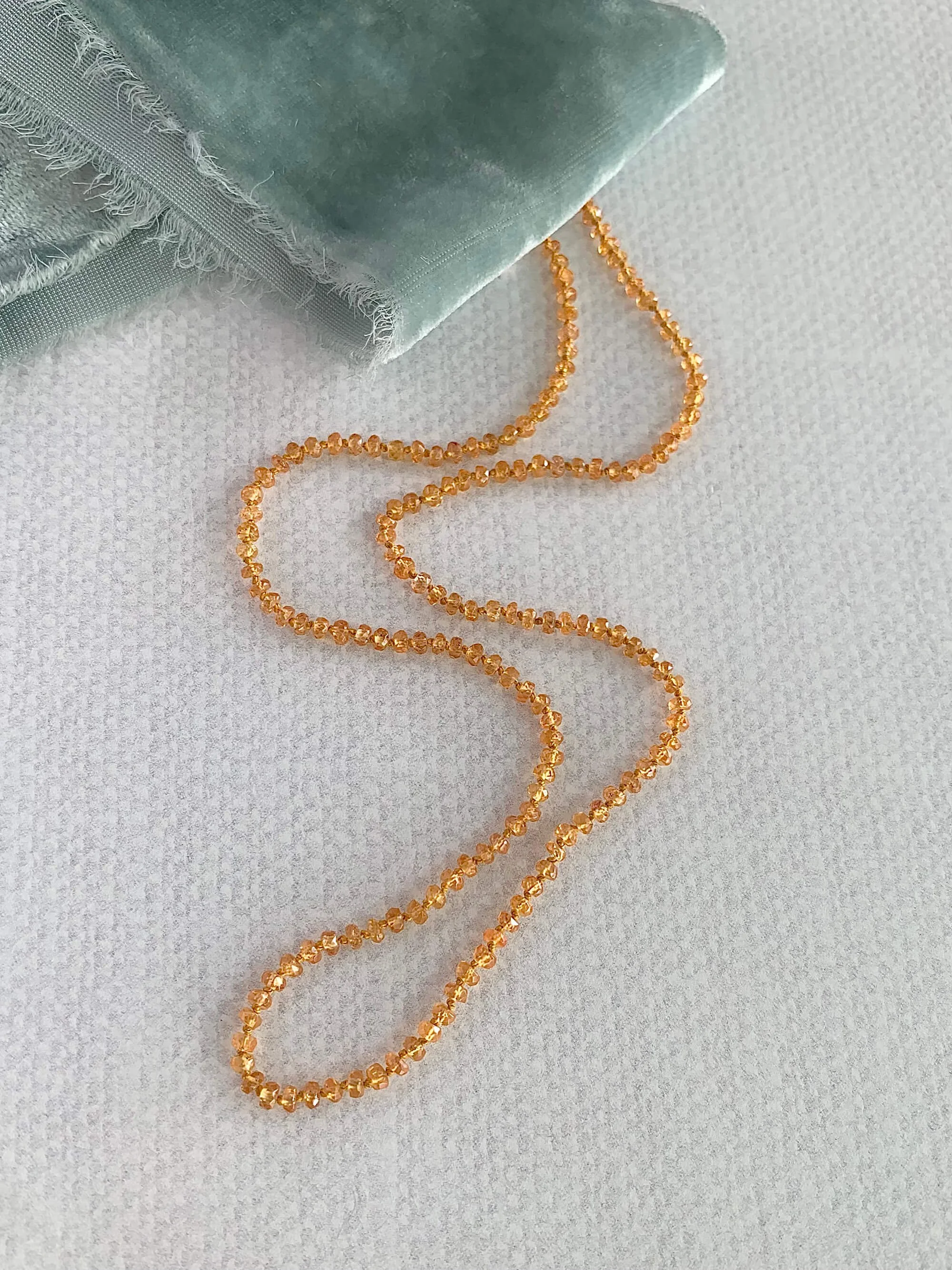 Hand-Knotted Spessartine Garnet Silver Strand