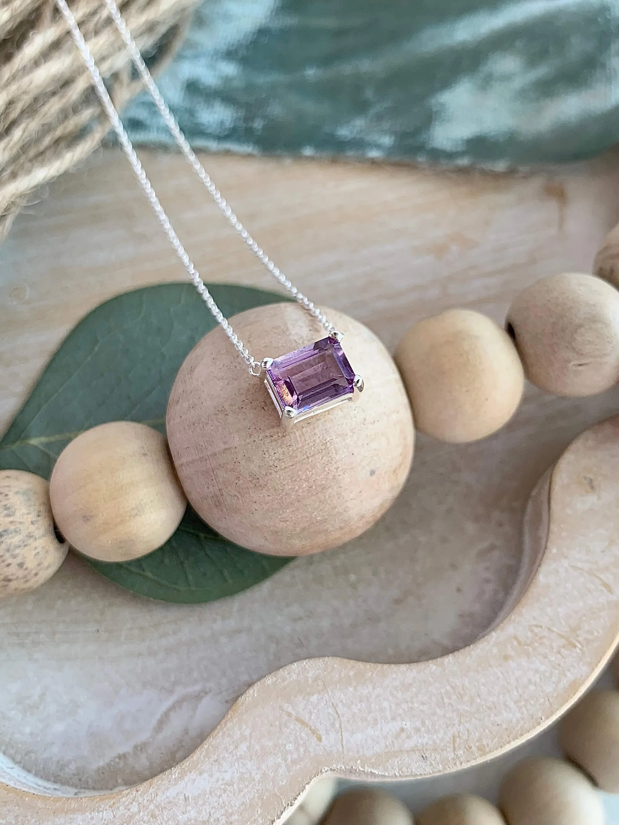 Timeless Prong Set Amethyst Silver Necklace