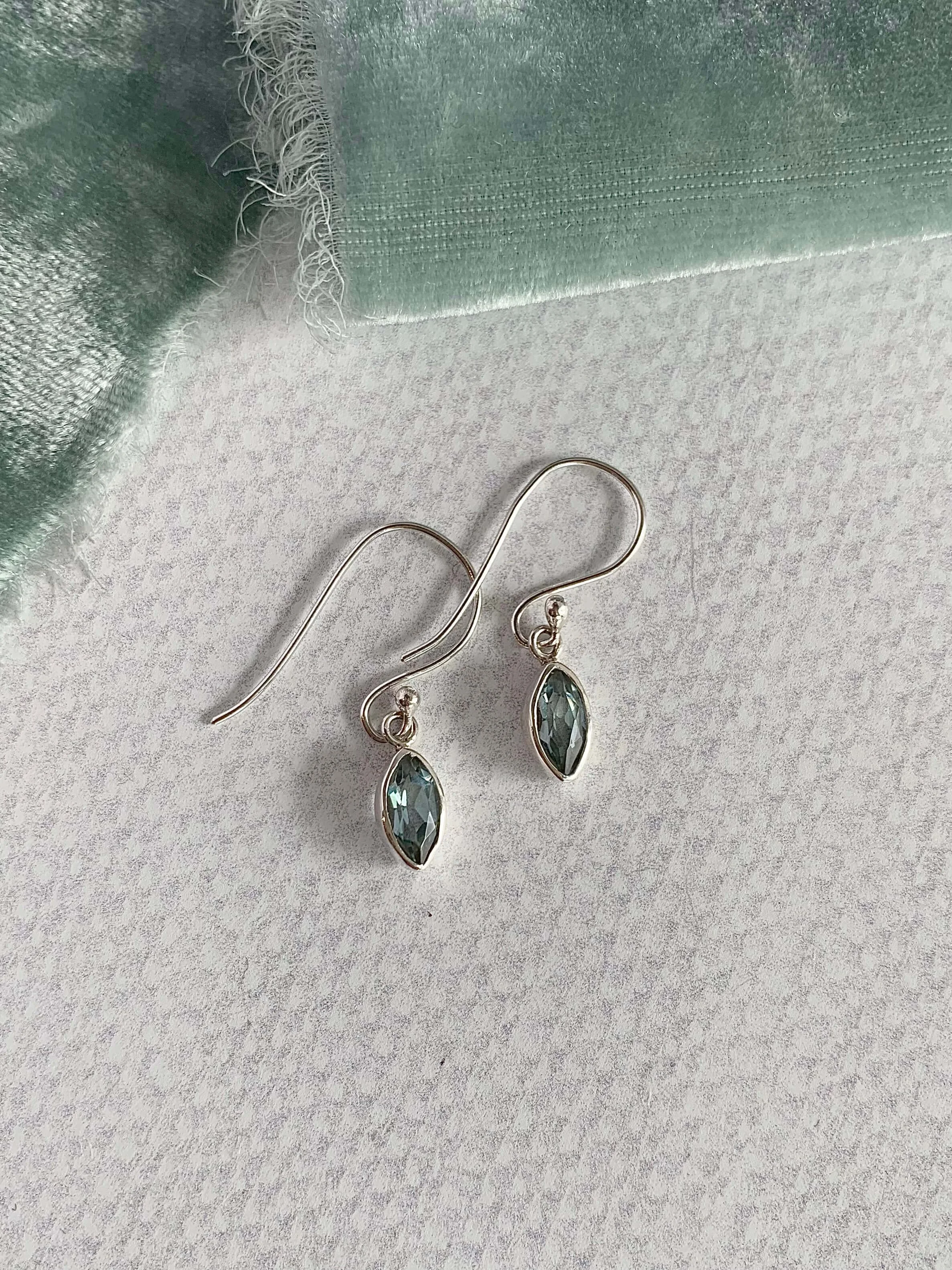 Dainty Marquise Blue Topaz Silver Earrings