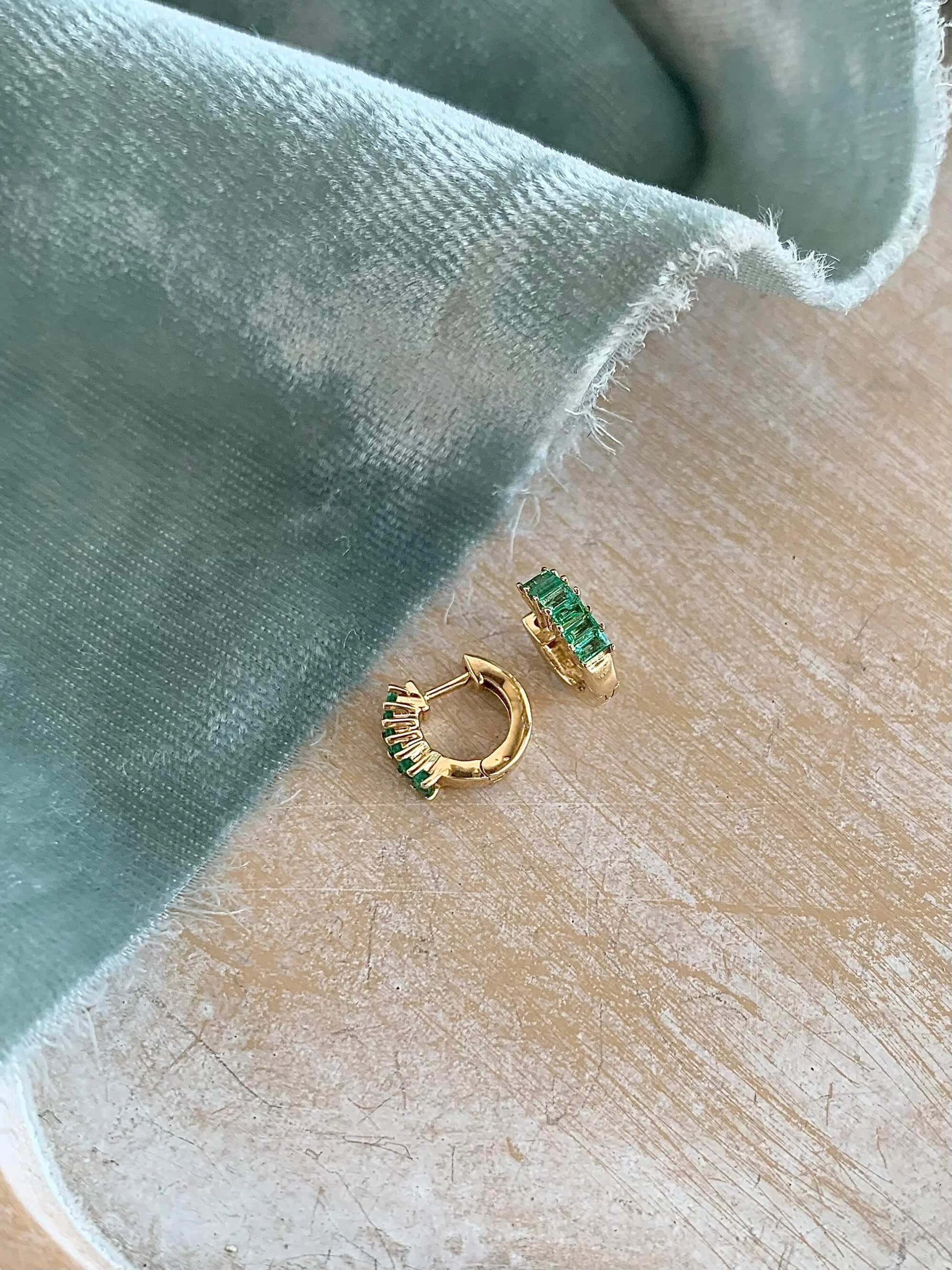Stacked Emerald 14k Yellow Gold Huggie Earrings