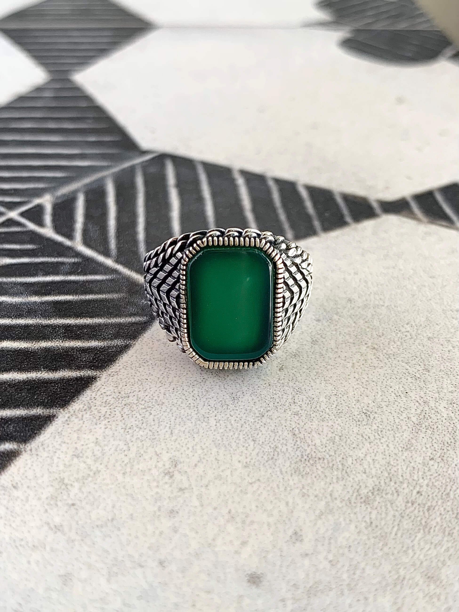 Green Onyx Silver Ring
