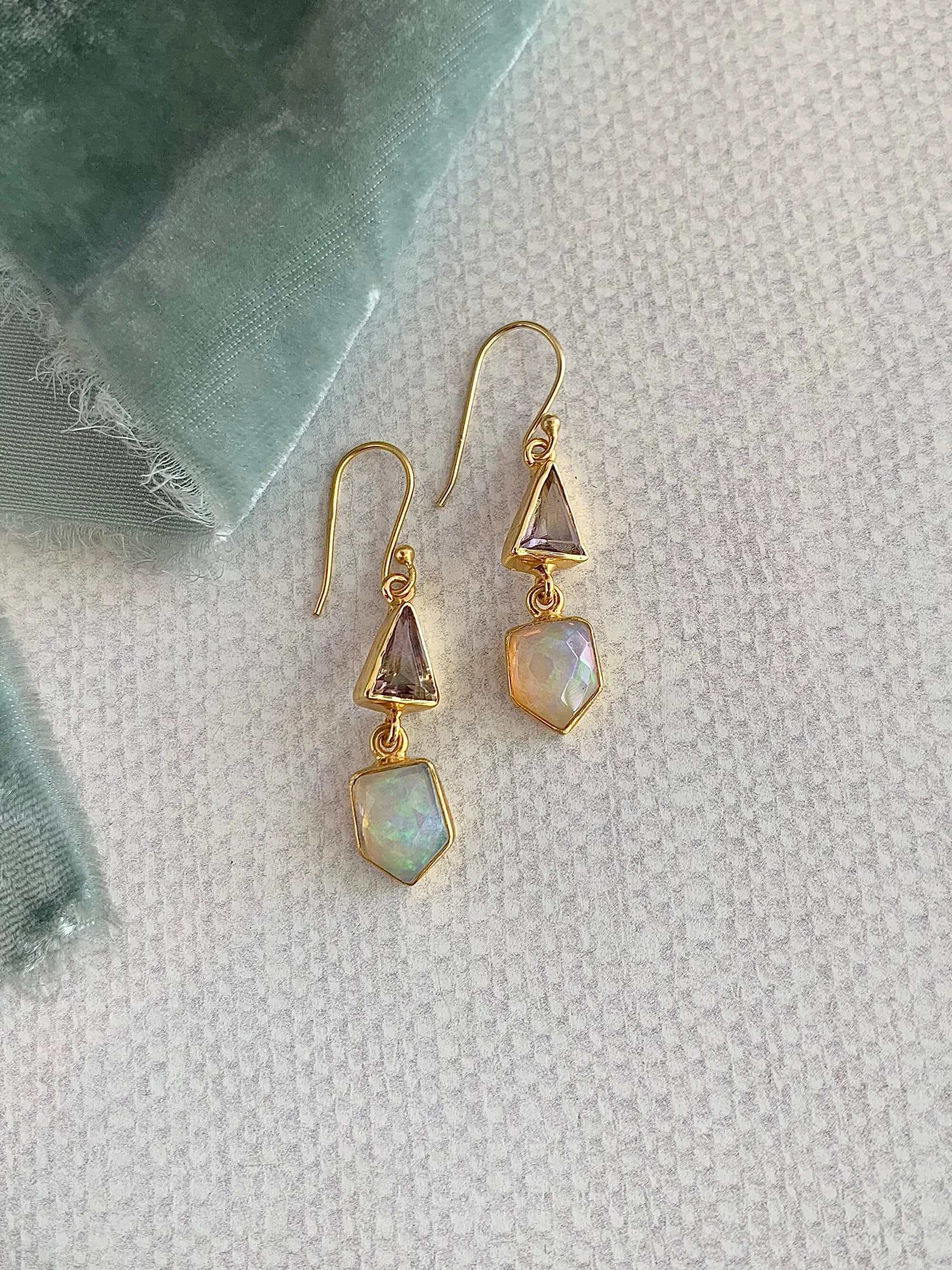 Radiant Opal & Amethyst Gold Vermeil Earrings
