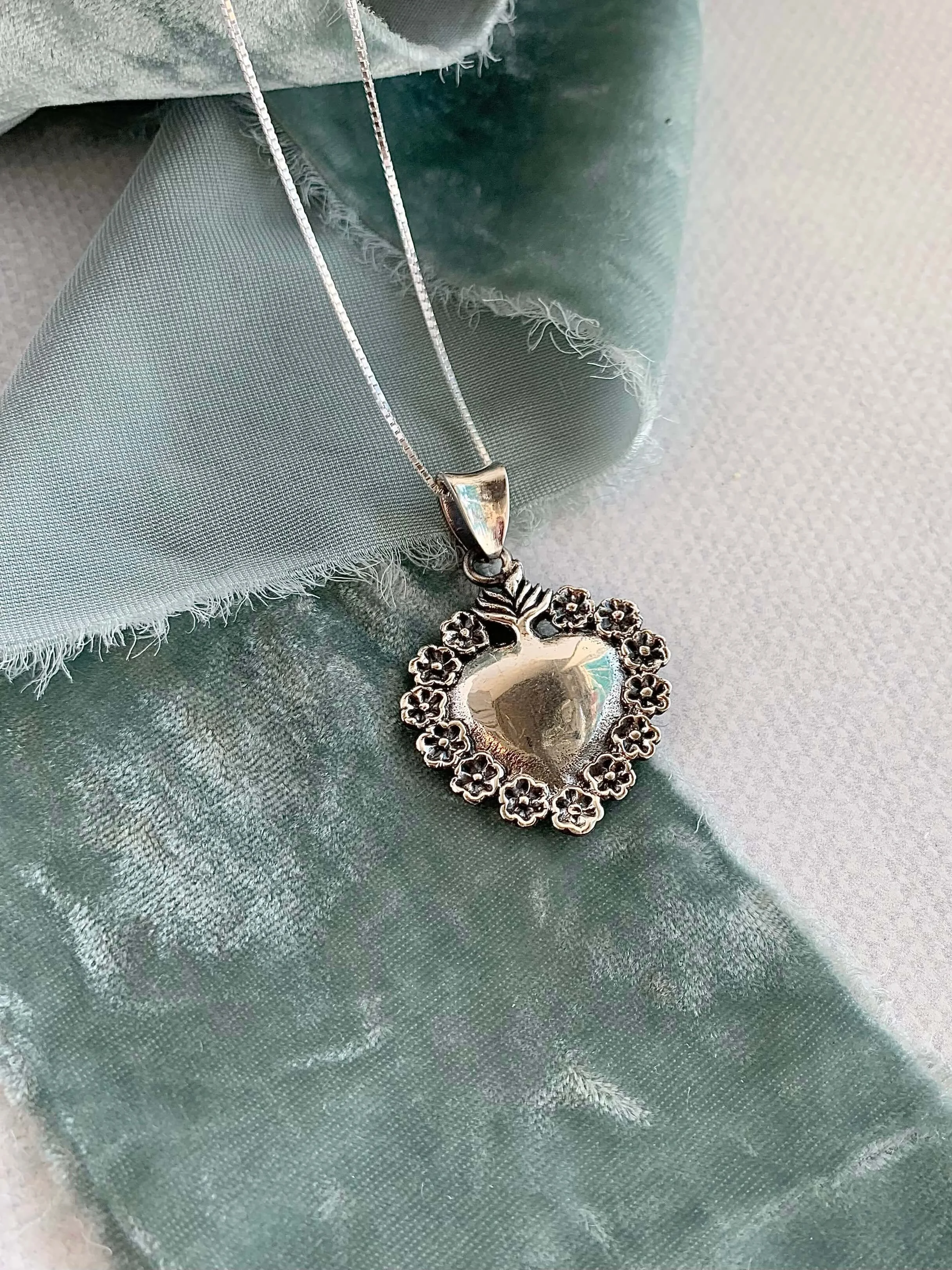 Flowered Heart Silver Necklace